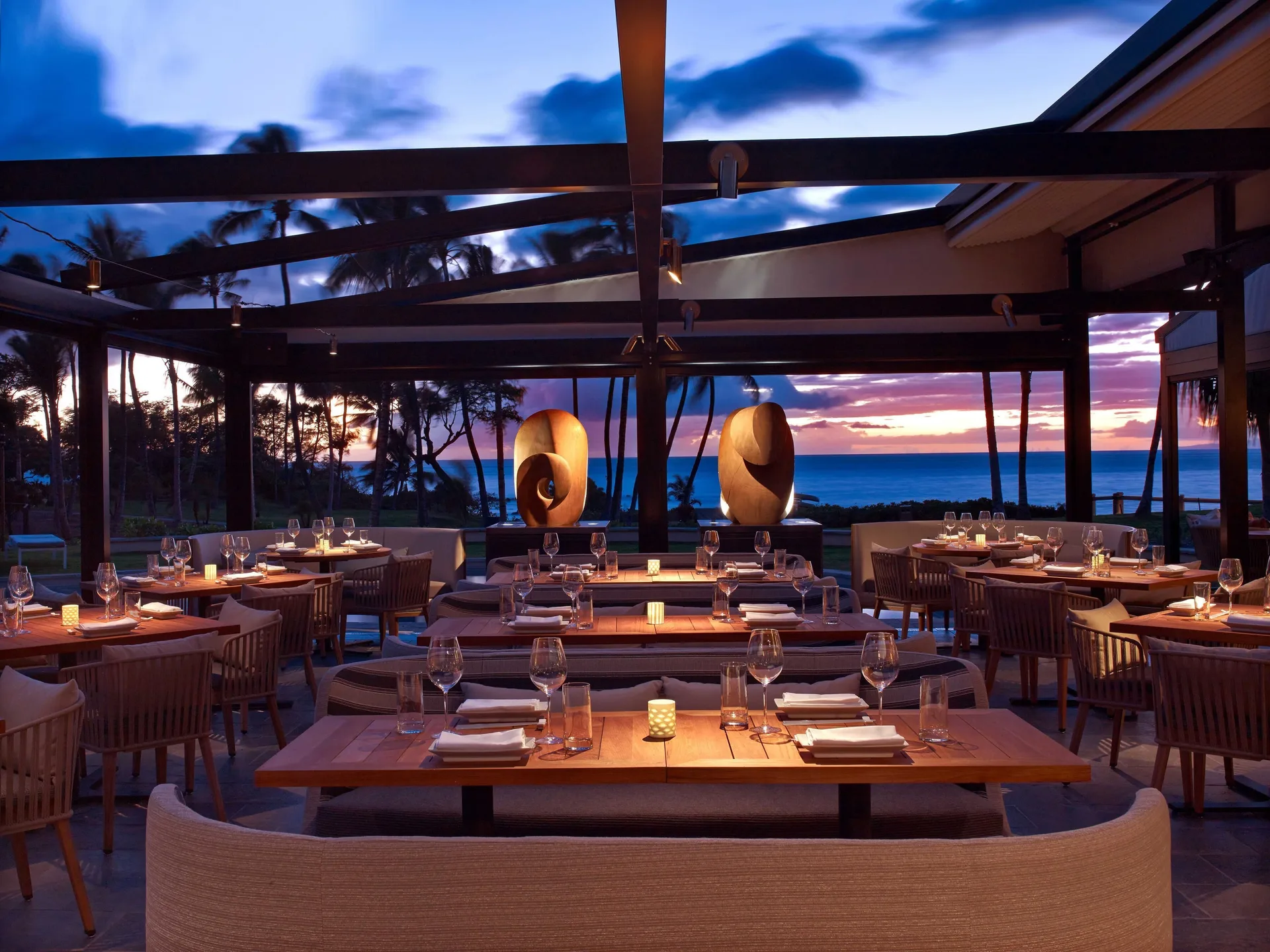 Open-air oceanfront dining terrace at Andaz Maui at Wailea Resort.