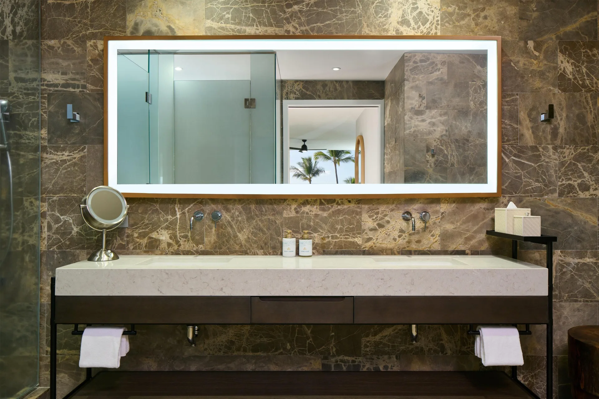 Double vanity in the 4 Bedroom Oceanfront Villa bathroom at Andaz Maui at Wailea Resort.