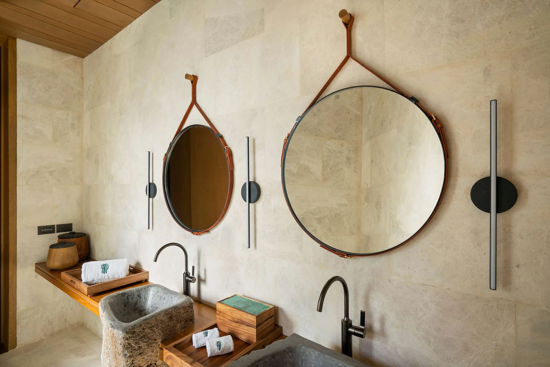 Lagoon & Sunset Rooftop Pool Villa bathroom vanities at Banyan Tree Mayakoba.