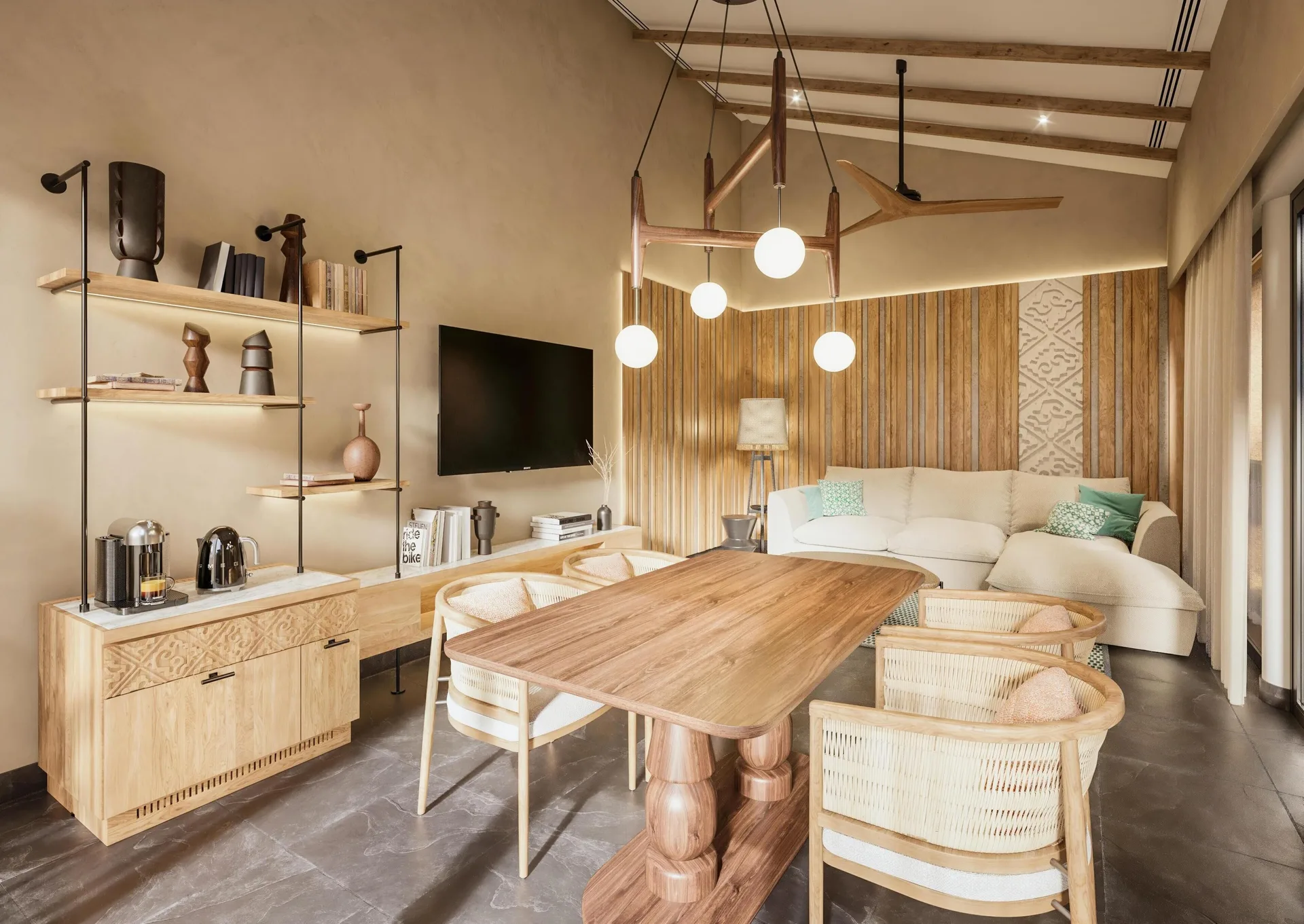 Serenity Pool Villa living room and dining table at Banyan Tree Mayakoba.