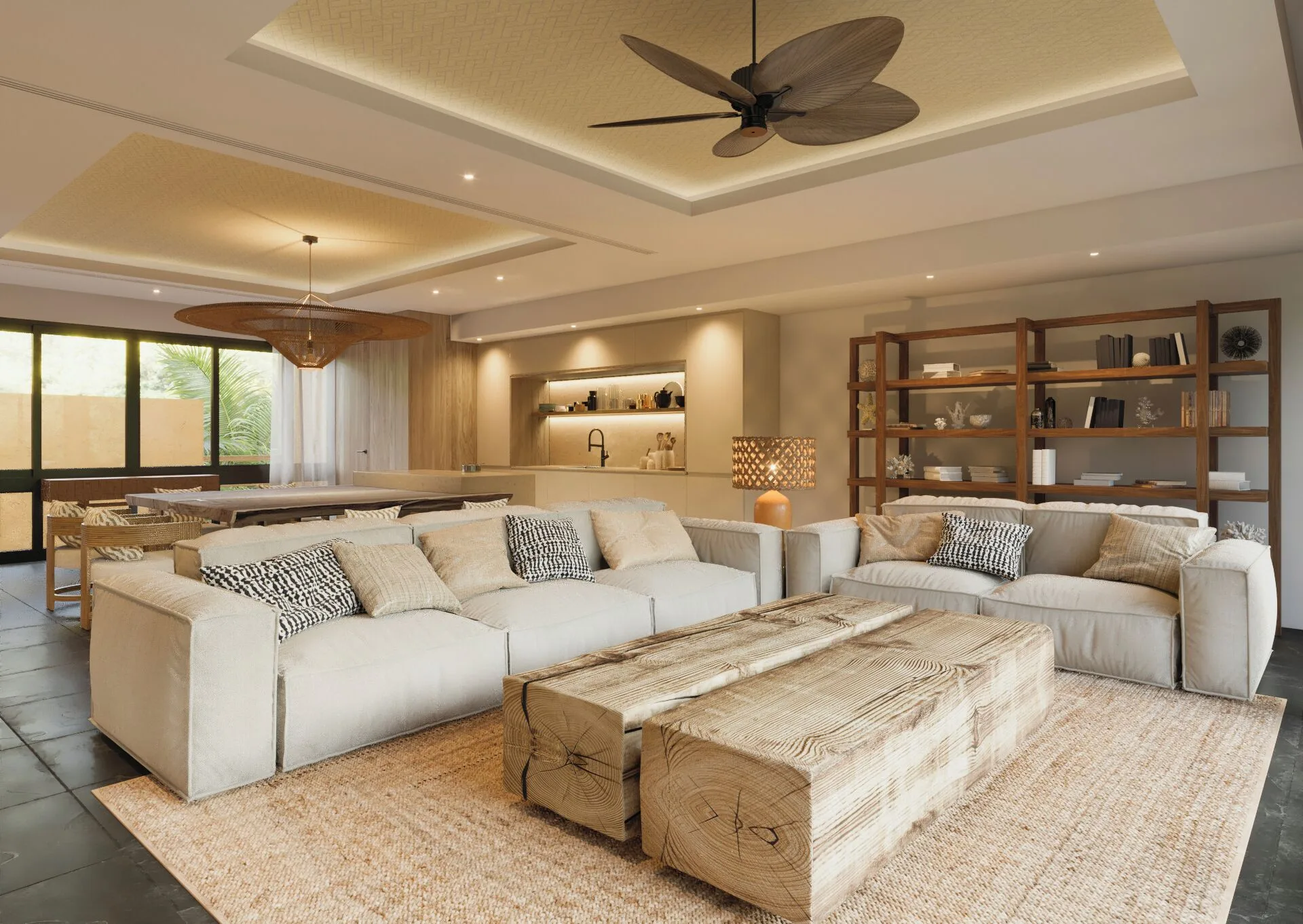 Three-Bedroom Family Residence living room with sofas at Banyan Tree Mayakoba.