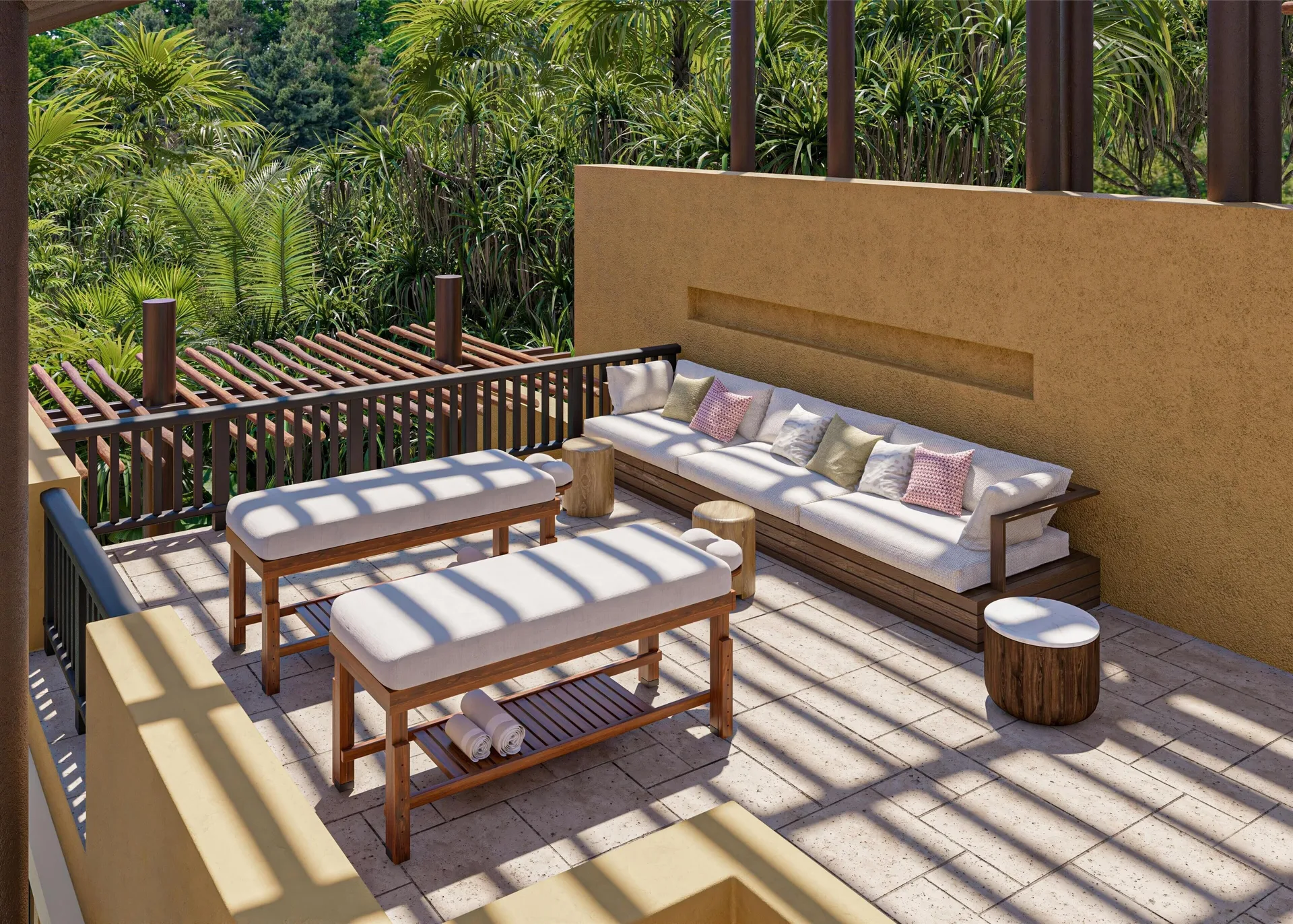 Wellbeing Sanctuary Pool Villa outdoor massage terrace at Banyan Tree Mayakoba.