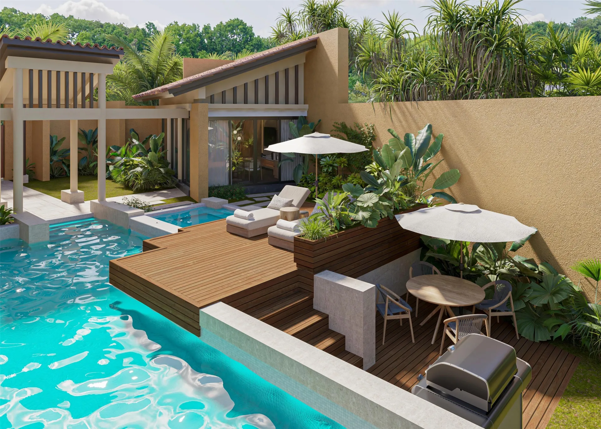 Wellbeing Sanctuary Pool Villa private pool deck at Banyan Tree Mayakoba.