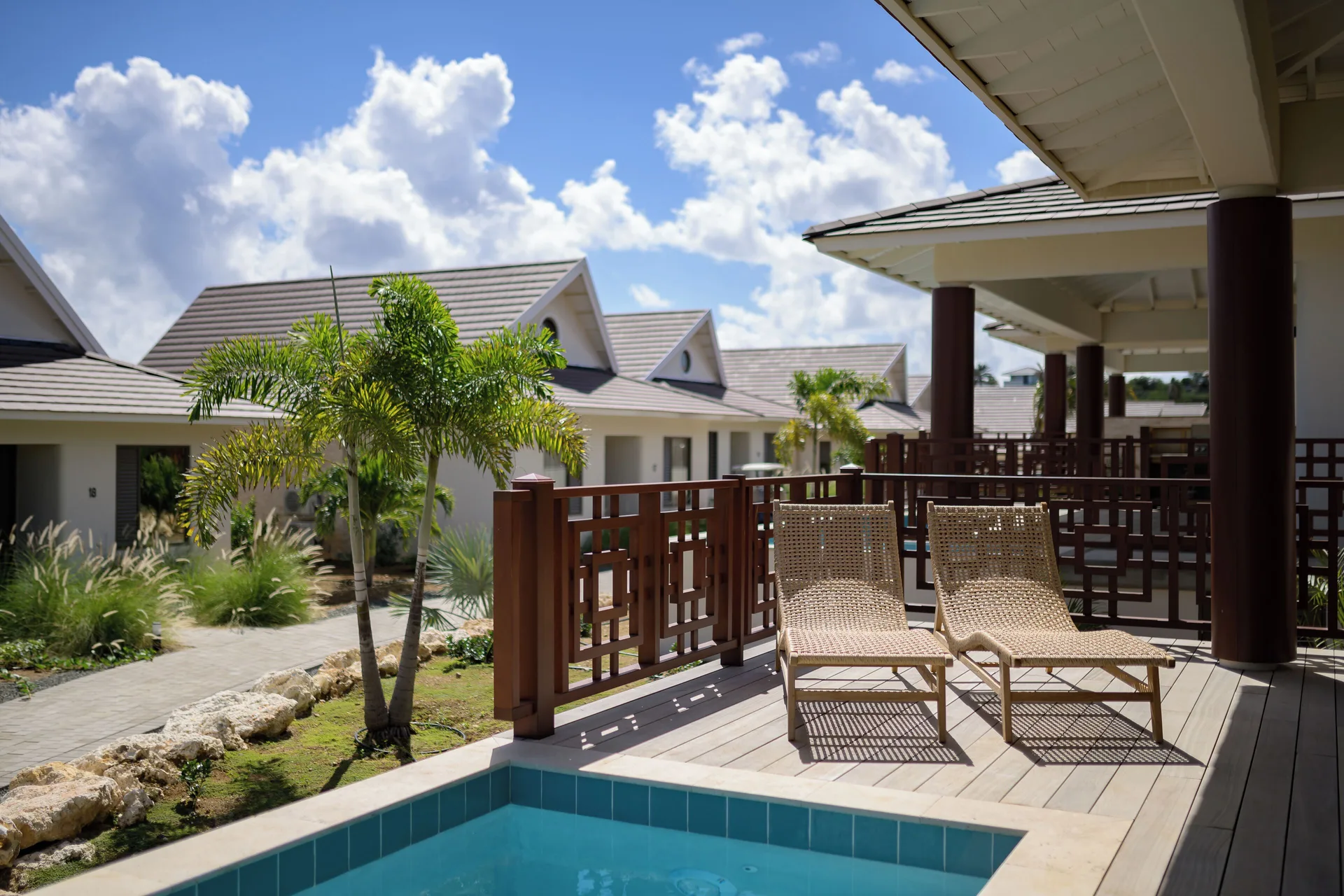 Private Pool Villa terrace with plunge pool at Blue Bay Curacao Golf & Beach Resort.