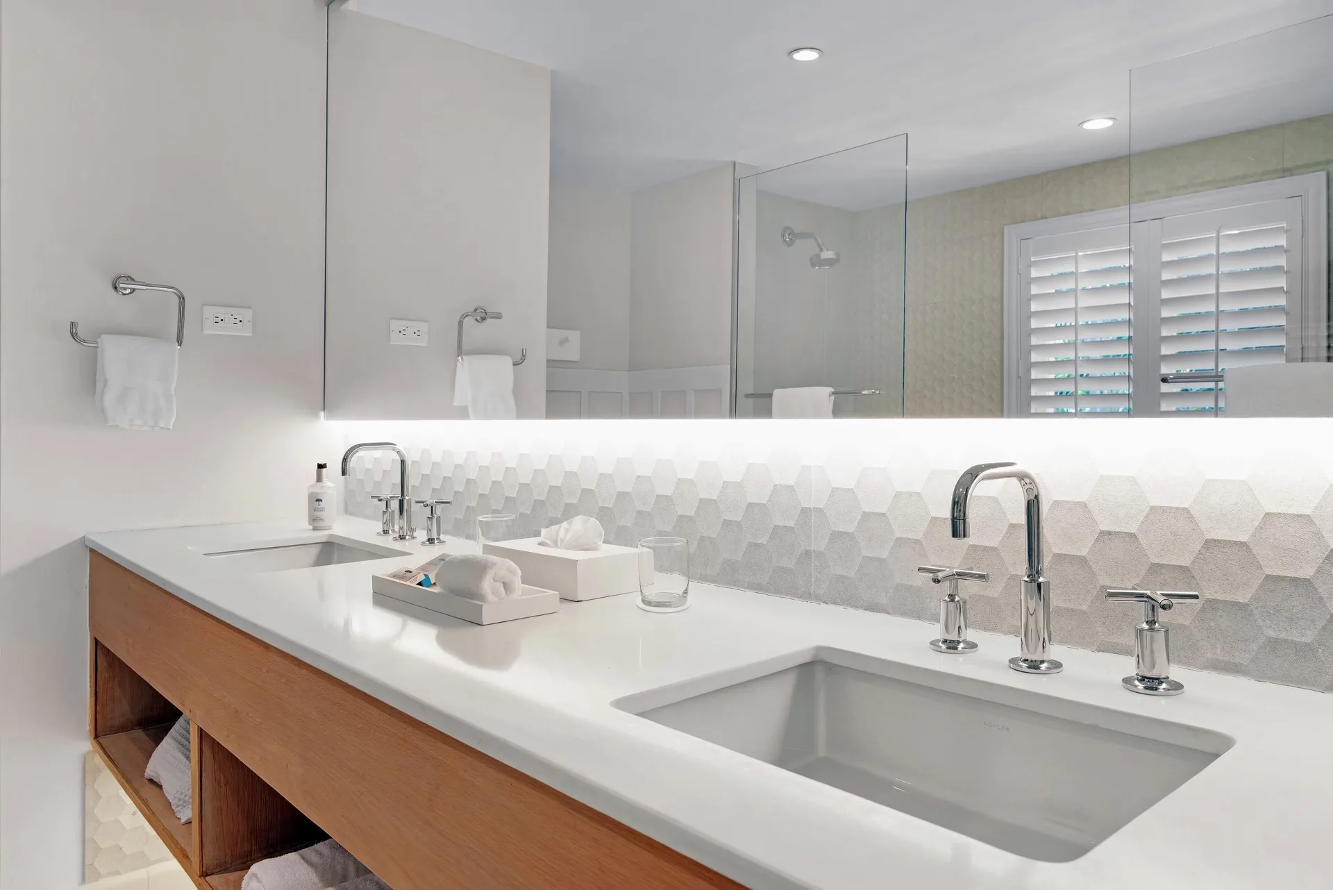 Deluxe Garden Suite double-sink bathroom vanity at Couples Sans Souci.