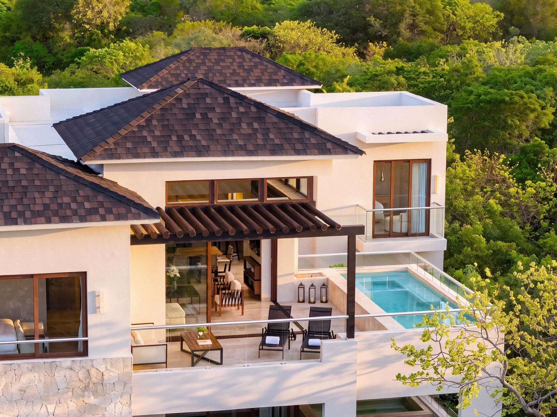 Penthouse villa exterior with terrace and plunge pool at Fairmont Heritage Place Mayakoba.