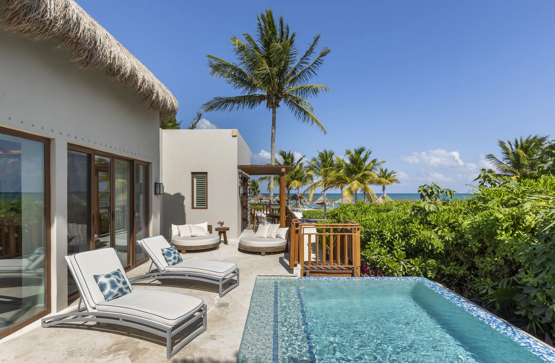 Presidential Suite terrace with plunge pool and ocean view at Fairmont Mayakoba.