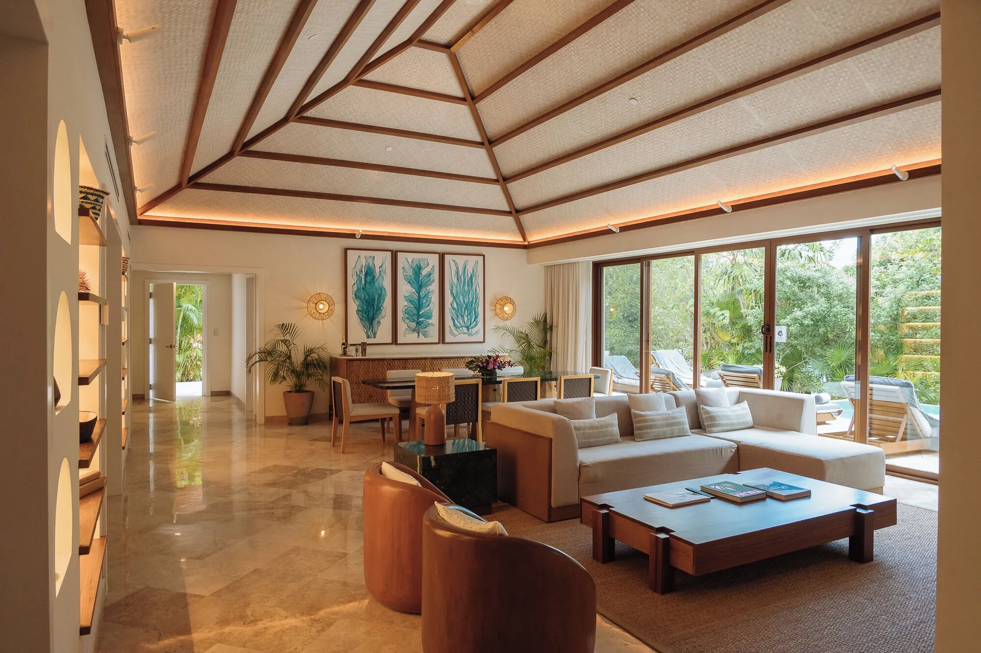 Presidential Suite living room with dining area at Fairmont Mayakoba.