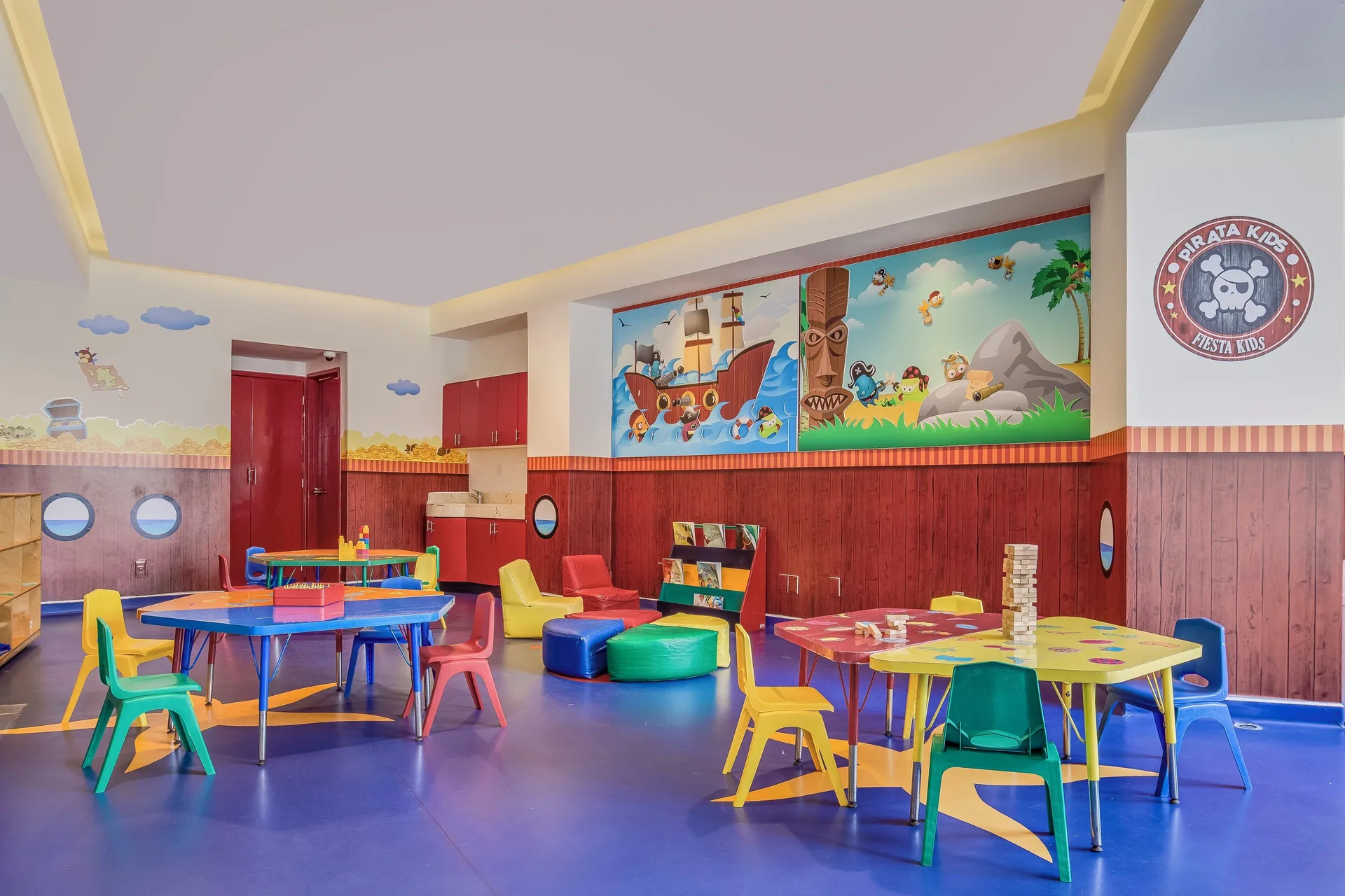 Colorful kids club playroom with pirate murals at Fiesta Americana Cancun Villas.