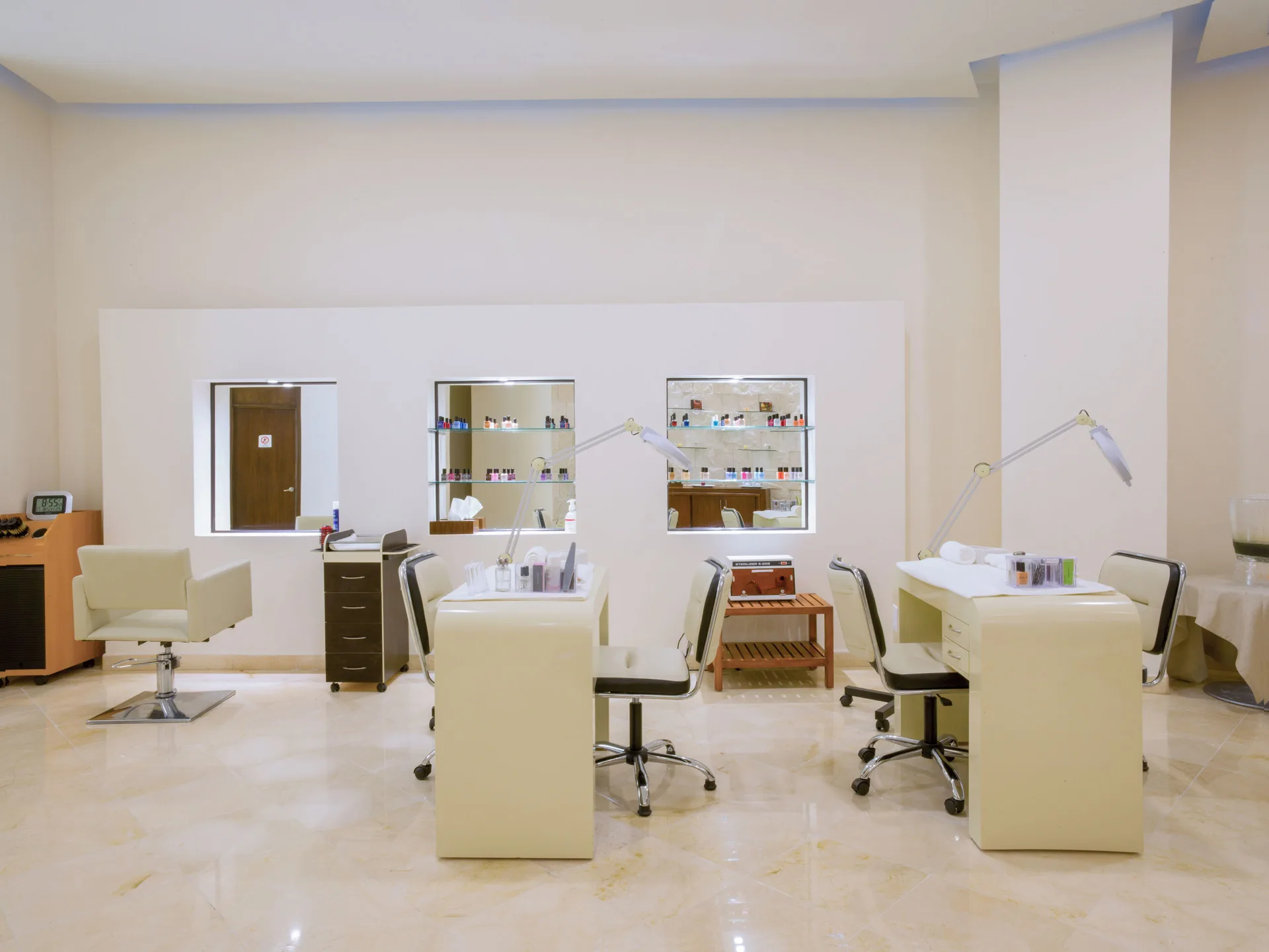 Salon-style spa area with manicure stations at Fiesta Americana Cancun Villas.