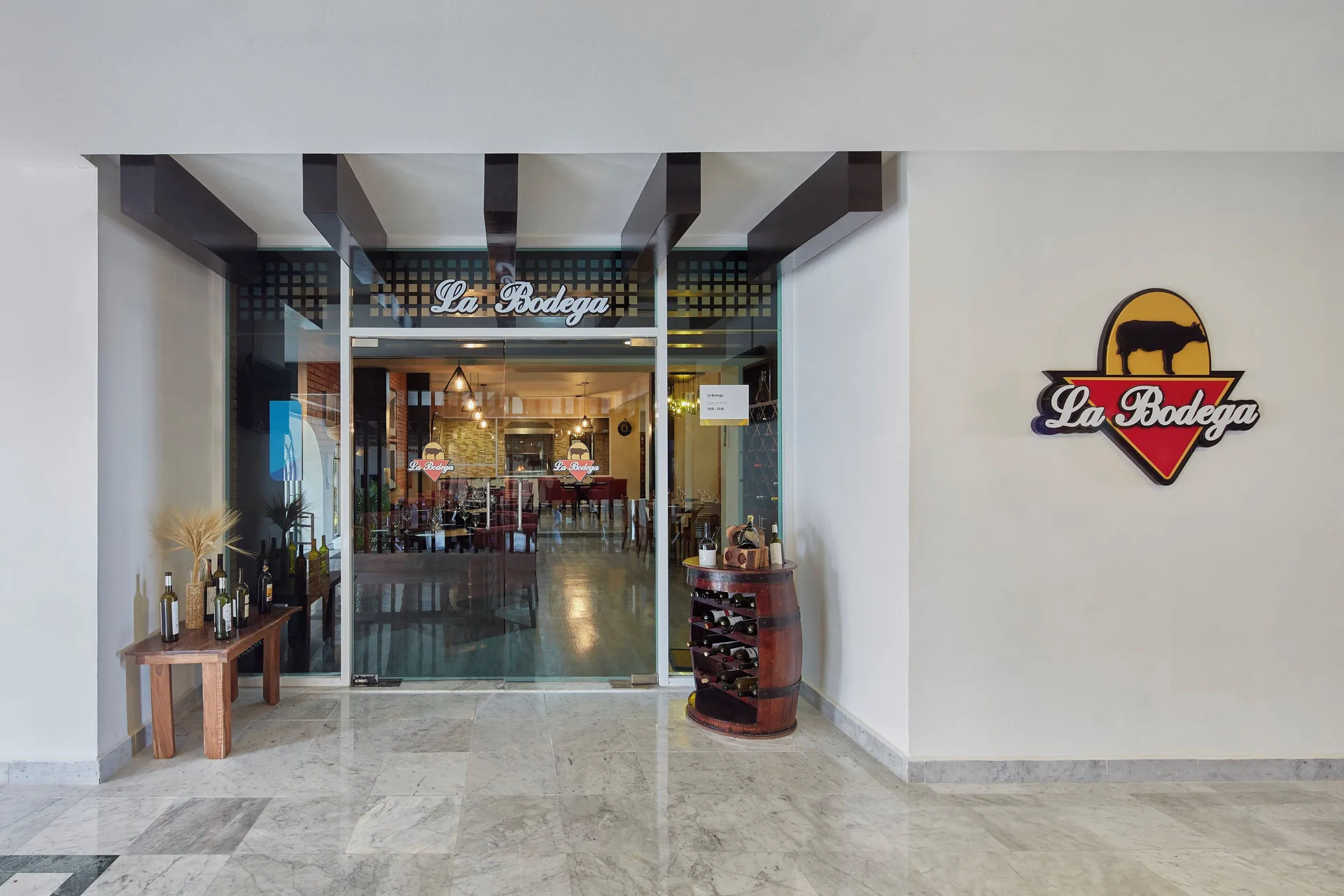 La Bodega restaurant entrance with signage at Fiesta Americana Cancun Villas.
