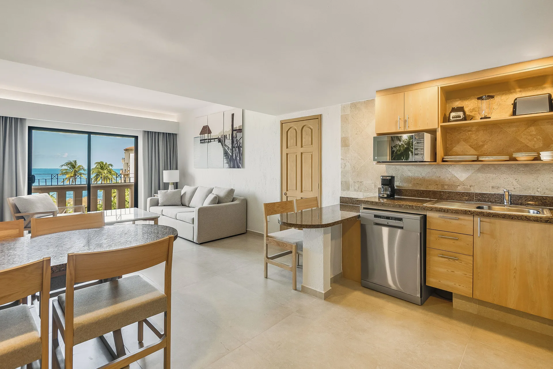 Premium Villa Master Suite living and kitchen area at Fiesta Americana Cancun Villas.
