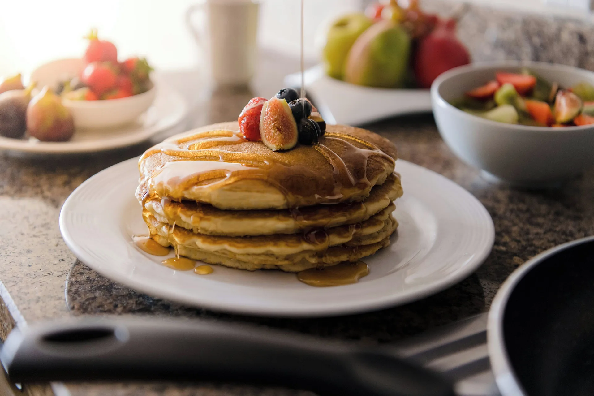 Breakfast pancakes and fruit in a Villa Master Suite at Fiesta Americana Cancun Villas.