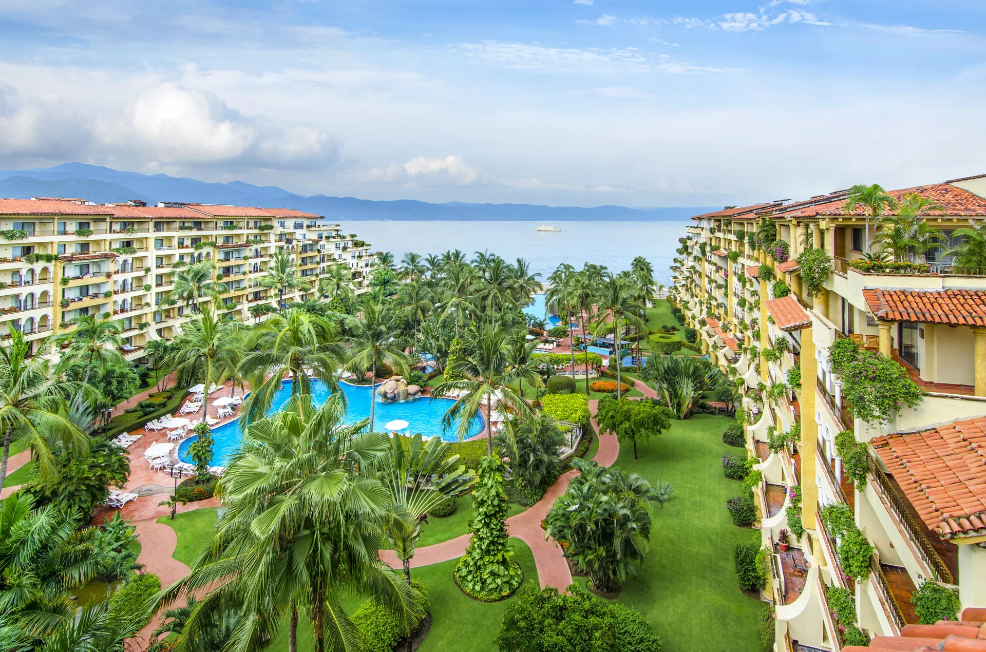 Velas Vallarta Suites Resort all-inclusive family resort with suite accommodations, pools, and beachfront setting in Puerto Vallarta Marina area.