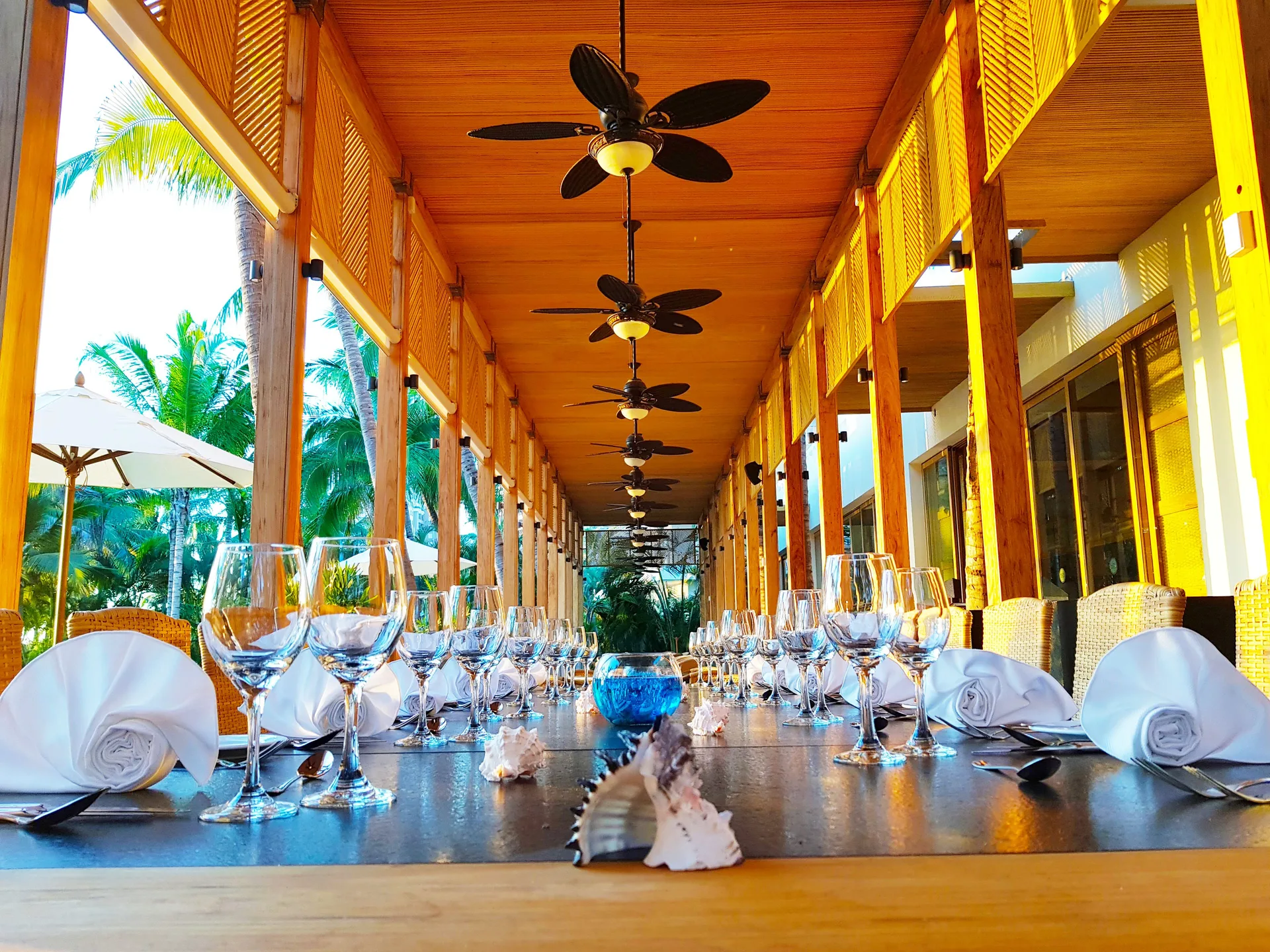 Long banquet table on a terrace at Fiesta Americana Puerto Vallarta & Spa.