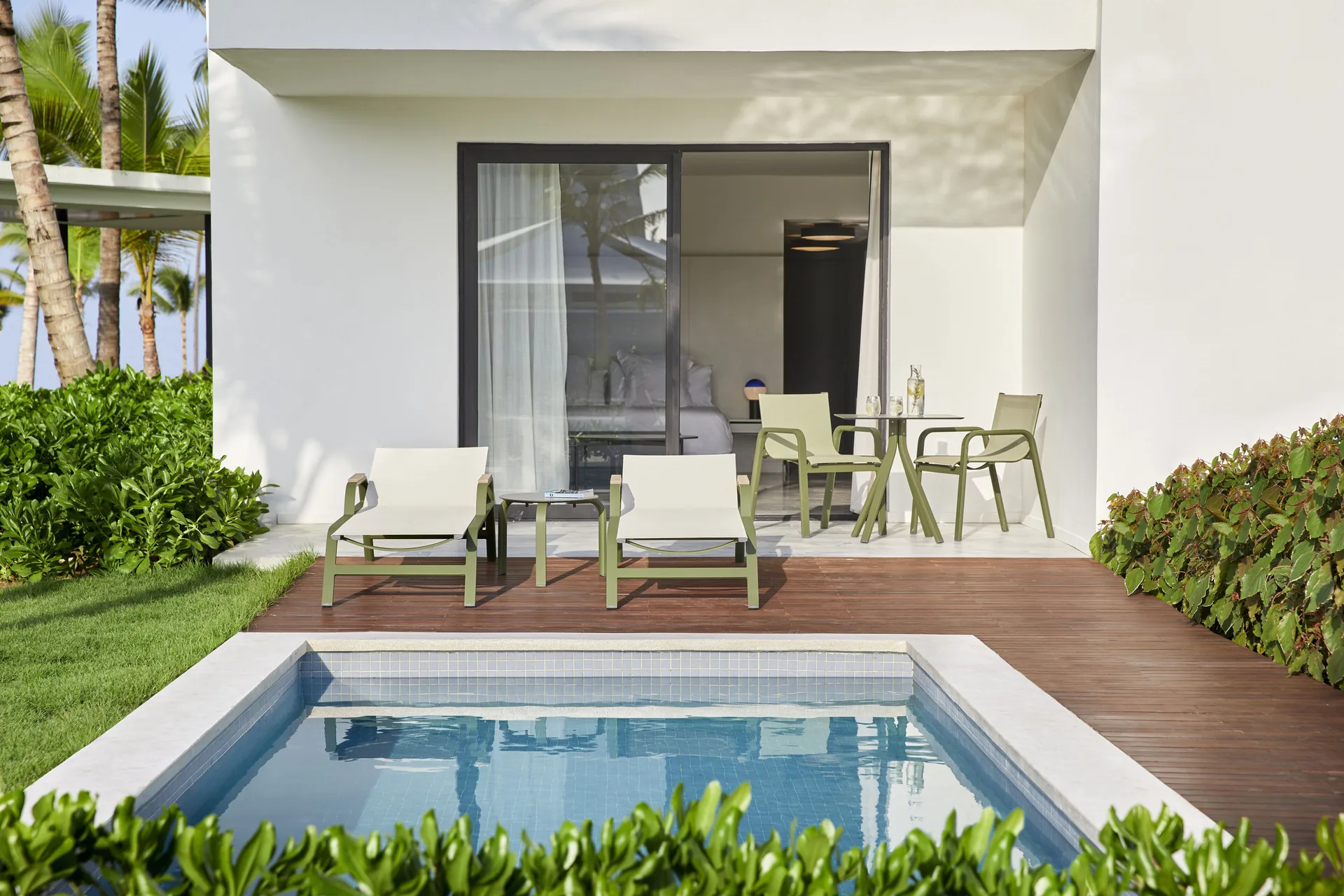Pool Family Suite terrace with private pool and loungers at Finest Punta Cana.