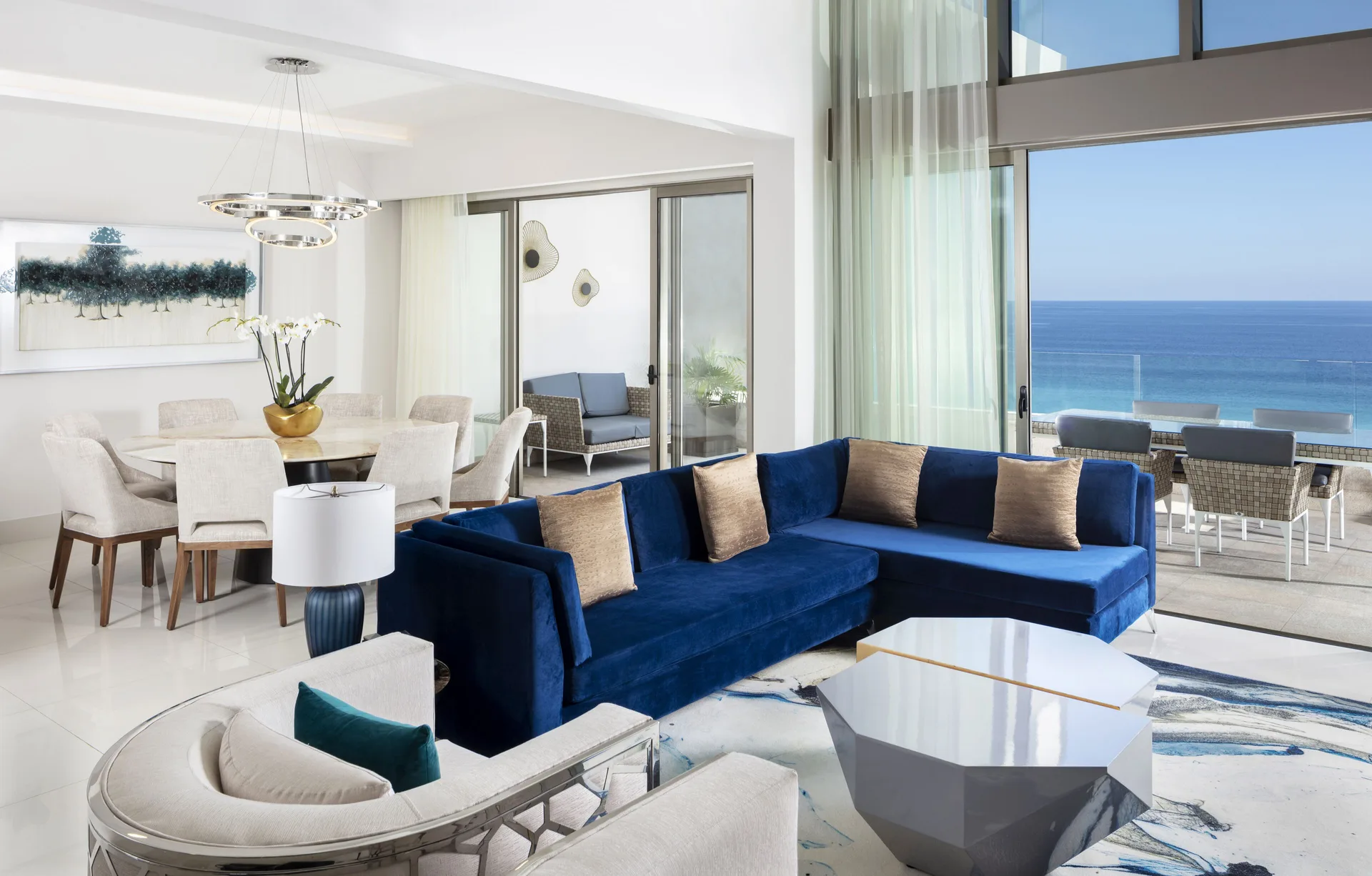 Loft Ocean View living and dining area with terrace ocean view at Garza Blanca Los Cabos.