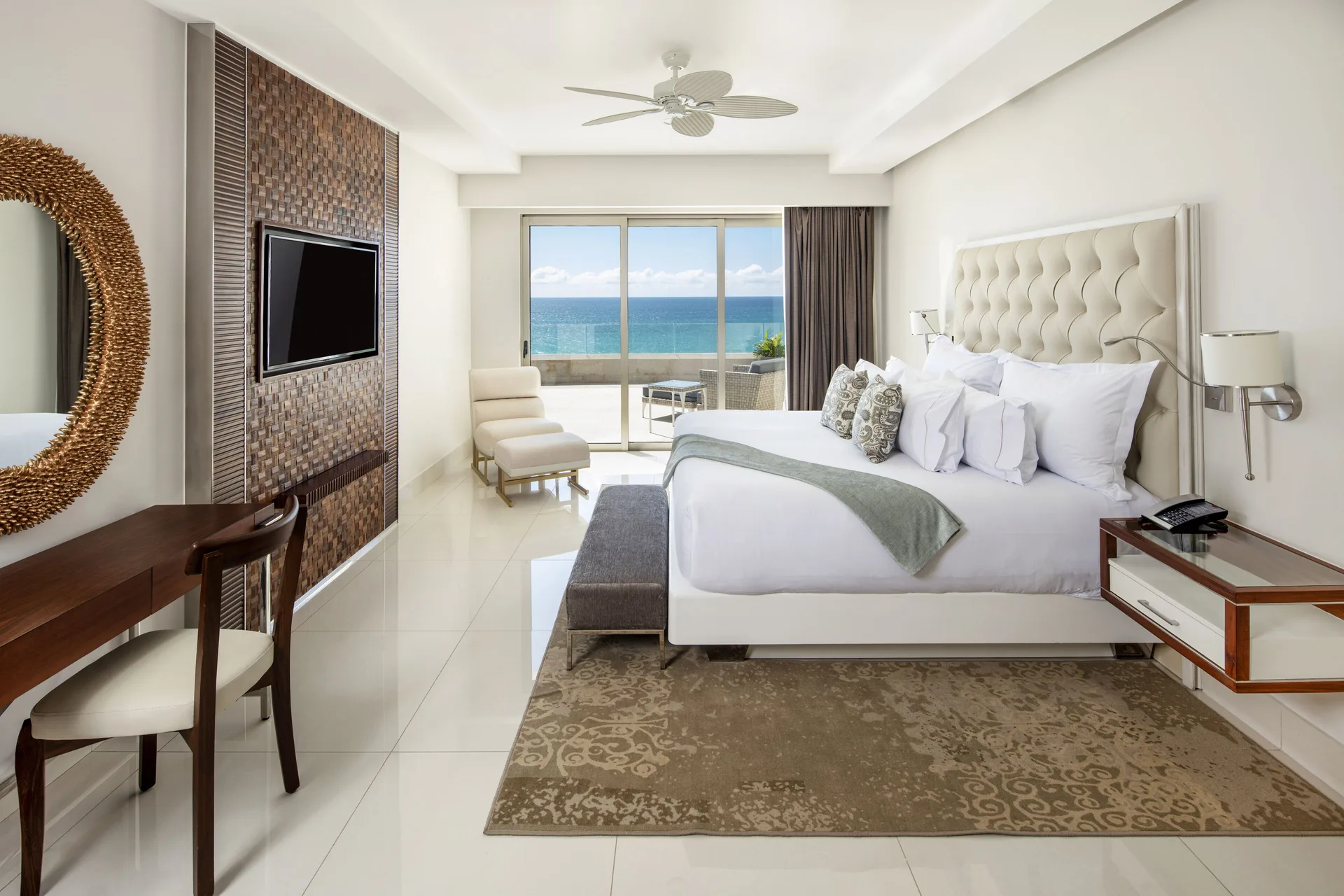 Ocean view king bedroom in a 3 Bedroom Suite at Garza Blanca Los Cabos.