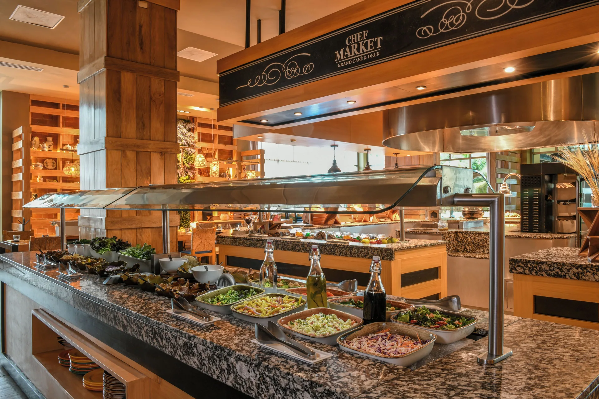 Chef Market buffet counter with salads at Generations Riviera Maya.