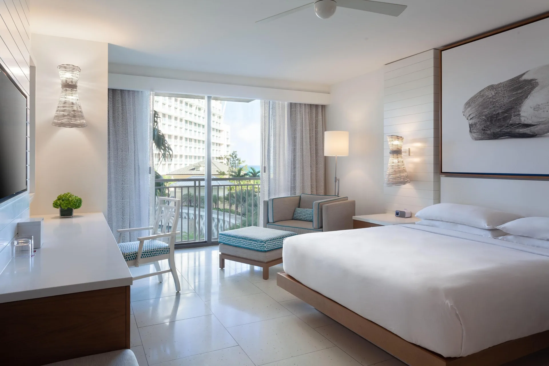 King guest room with balcony and resort view at Grand Hyatt Baha Mar.