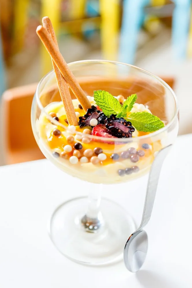 Dessert cup with fruit, mint and cinnamon sticks at Grand Hyatt Baha Mar.