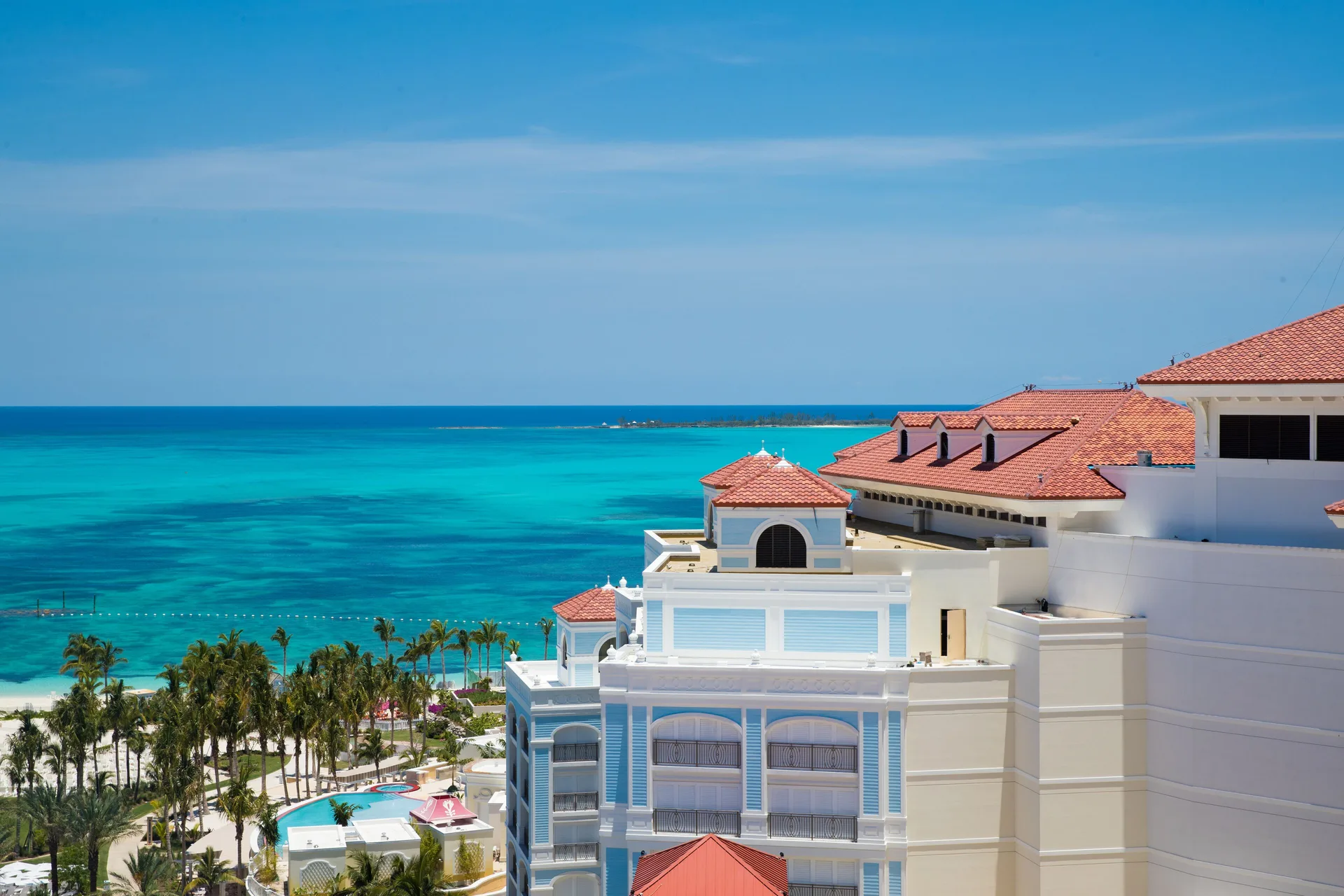 Ocean view over resort rooftops from Grand Hyatt Baha Mar.