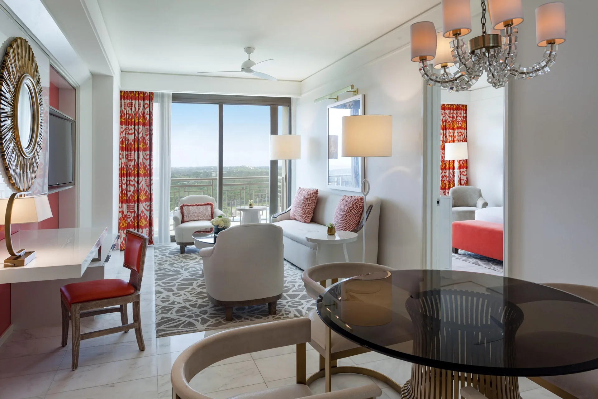 One-bedroom residence living area and king bedroom at Grand Hyatt Baha Mar.