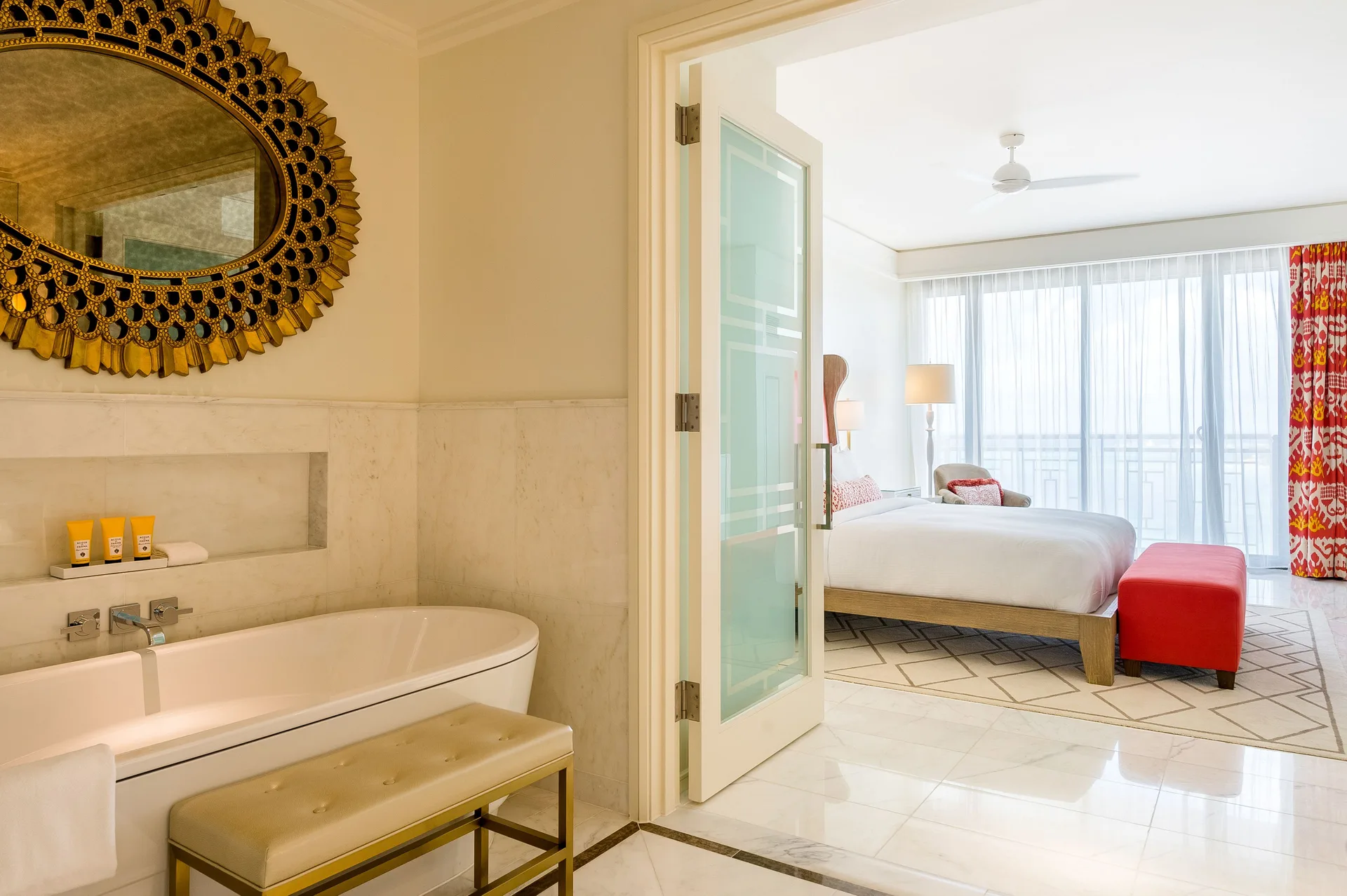 Bathroom tub beside the king bedroom in a residence at Grand Hyatt Baha Mar.