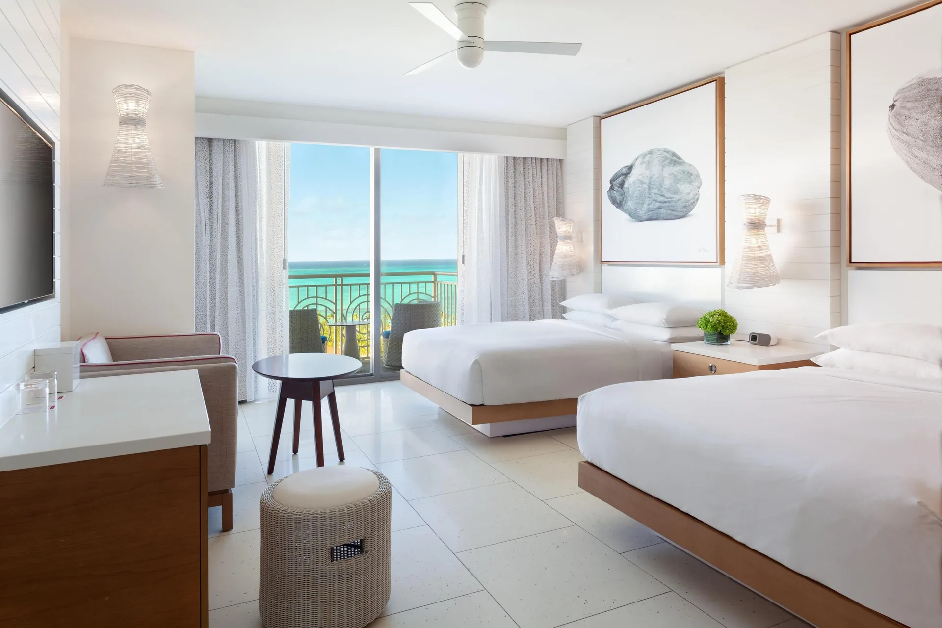 Two queen beds with balcony ocean view in a residence at Grand Hyatt Baha Mar.