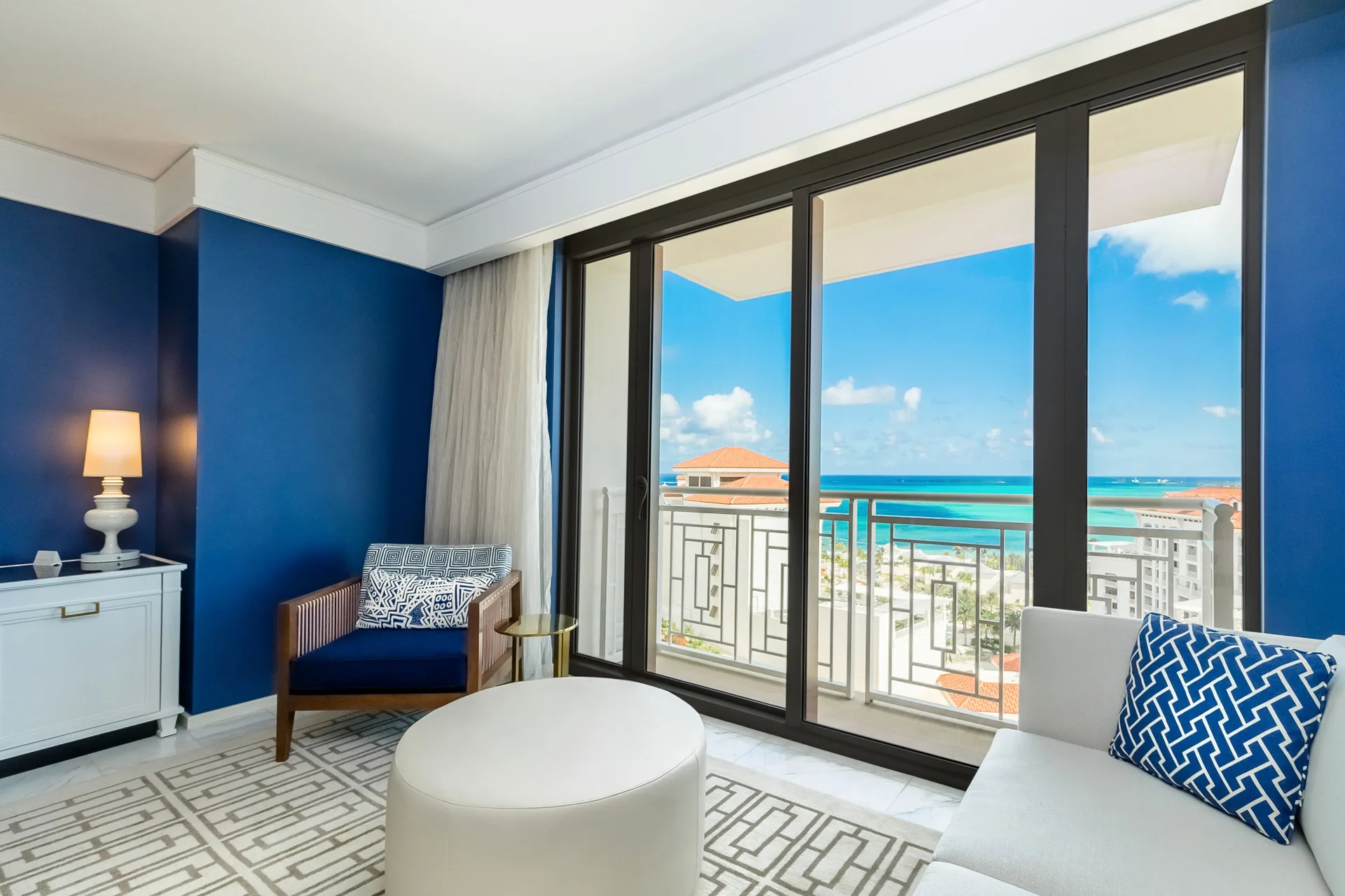 Ocean View sitting area and balcony doors at Grand Hyatt Baha Mar.