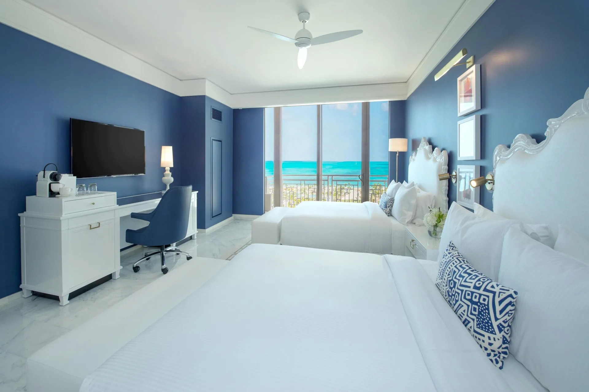 Ocean View double room with two beds and turquoise water at Grand Hyatt Baha Mar.