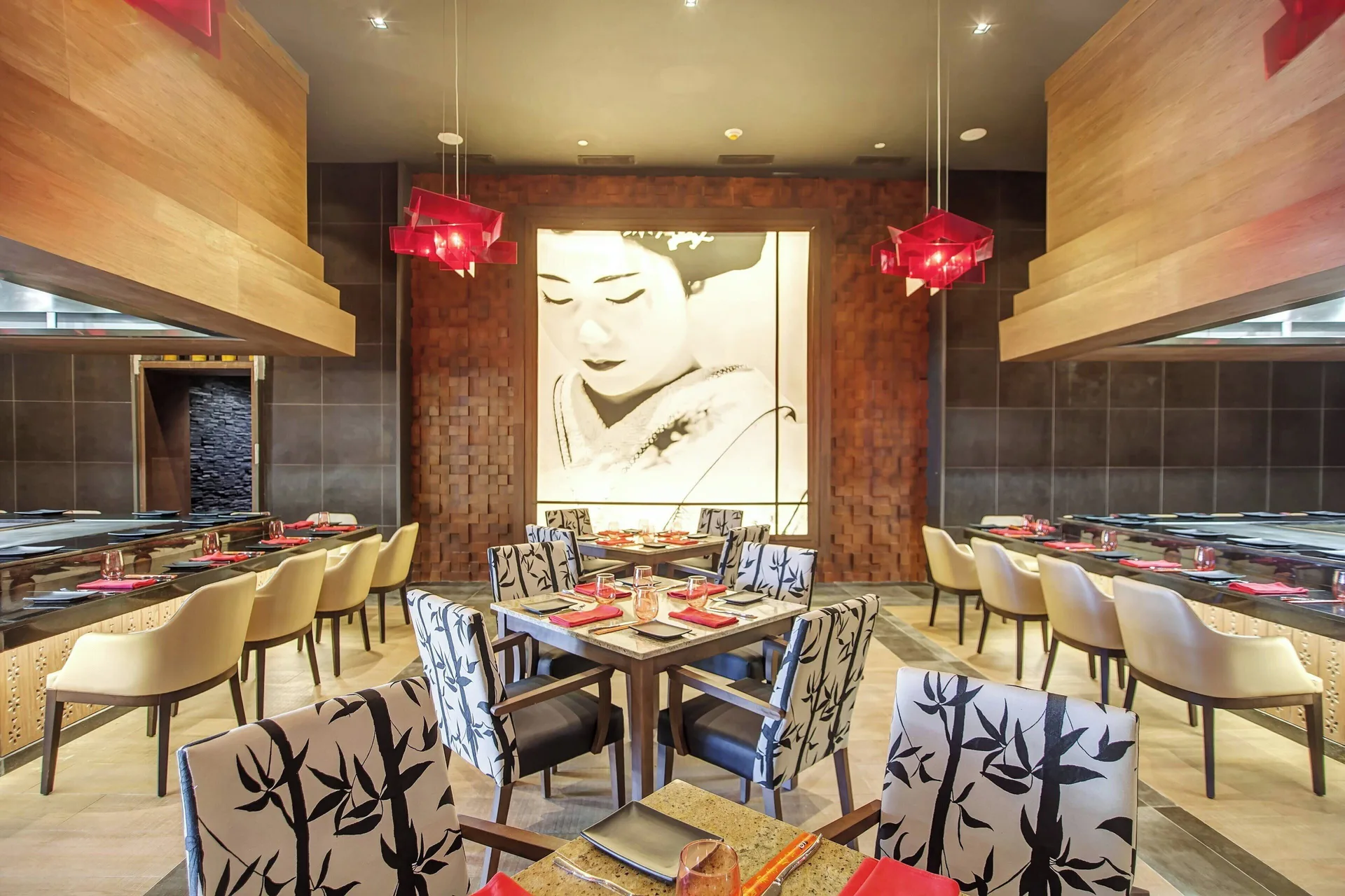 Japanese restaurant dining room with grill counters at Grand Lido Negril Au-Naturel.