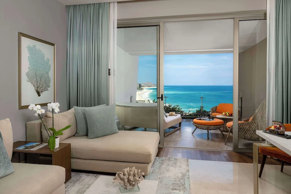 Ambassador Sunrise Suite Ocean View living area and terrace at Grand Velas Los Cabos.