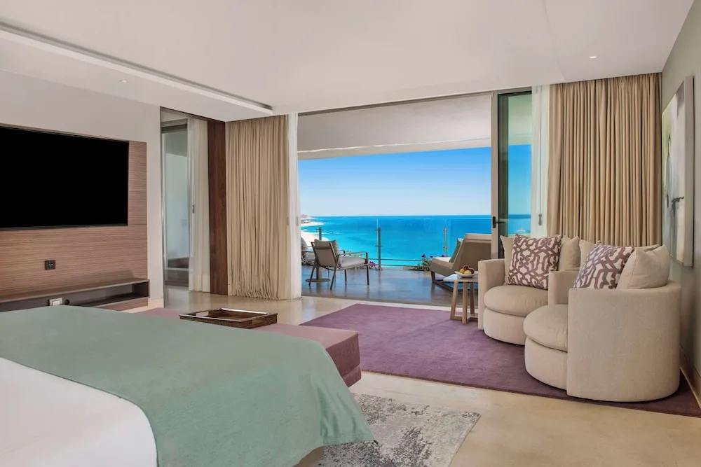 One Bedroom Governor Suite bedroom with terrace ocean view at Grand Velas Los Cabos.