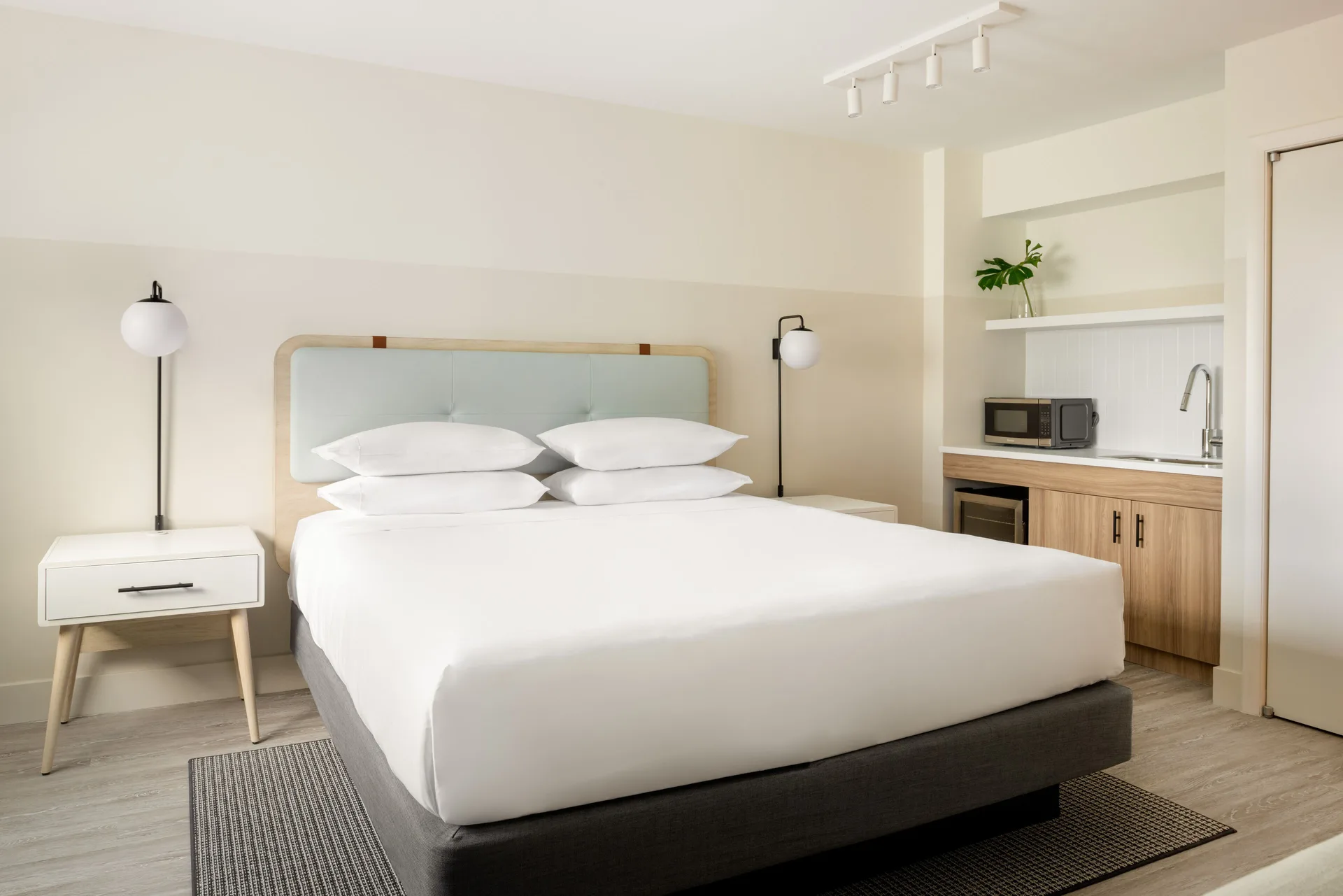 Accessible studio with king bed and kitchenette at Hampton by Hilton Grand Cayman Seven Mile Beach.