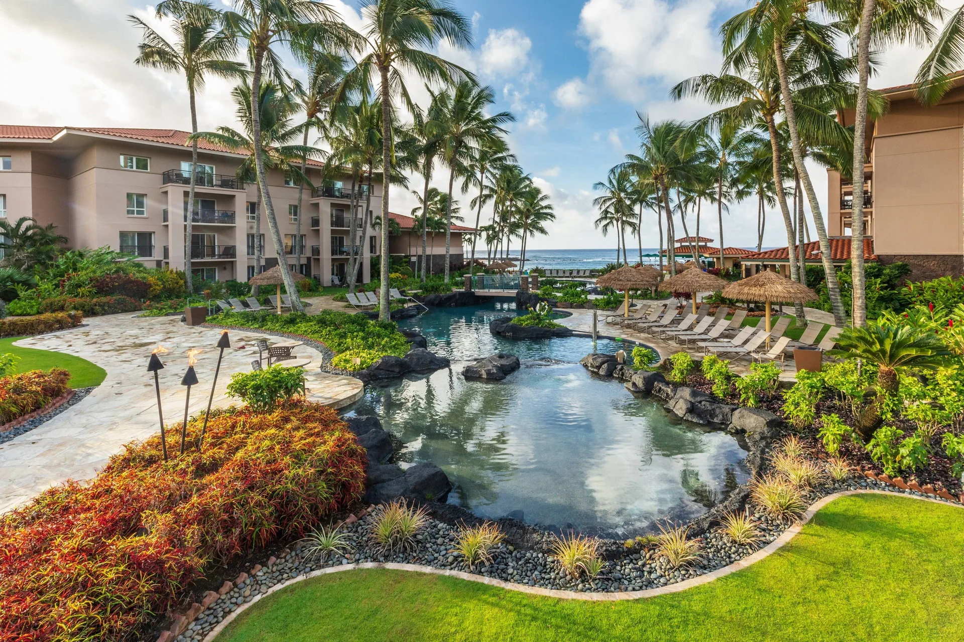Marriott's Waiohai Beach Club Poipu vacation villas with beachfront access and resort pools