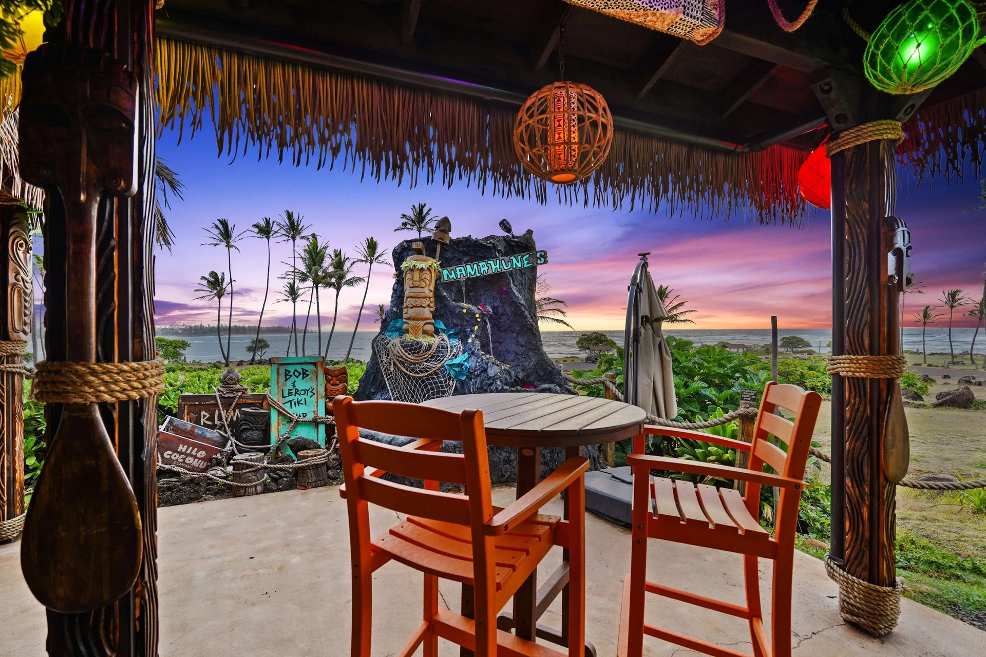 Mamahune's oceanfront seating at Hilton Garden Inn Kauai Wailua Bay.