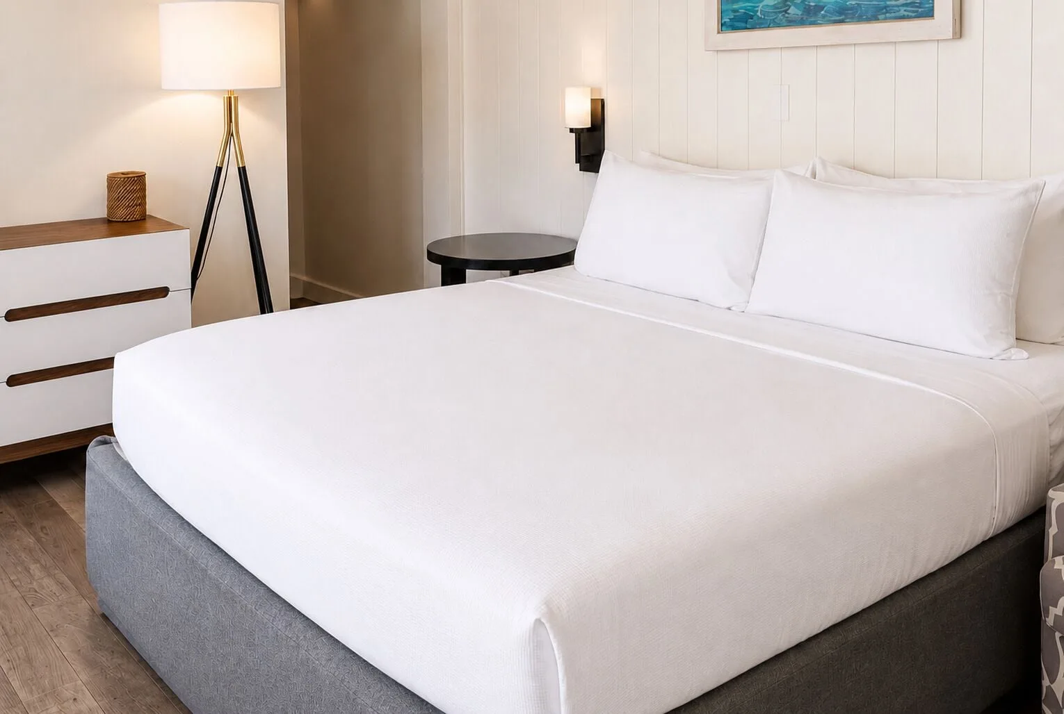 Close view of the Penthouse Hoku Terrace ADA king bed at Hotel La Croix.