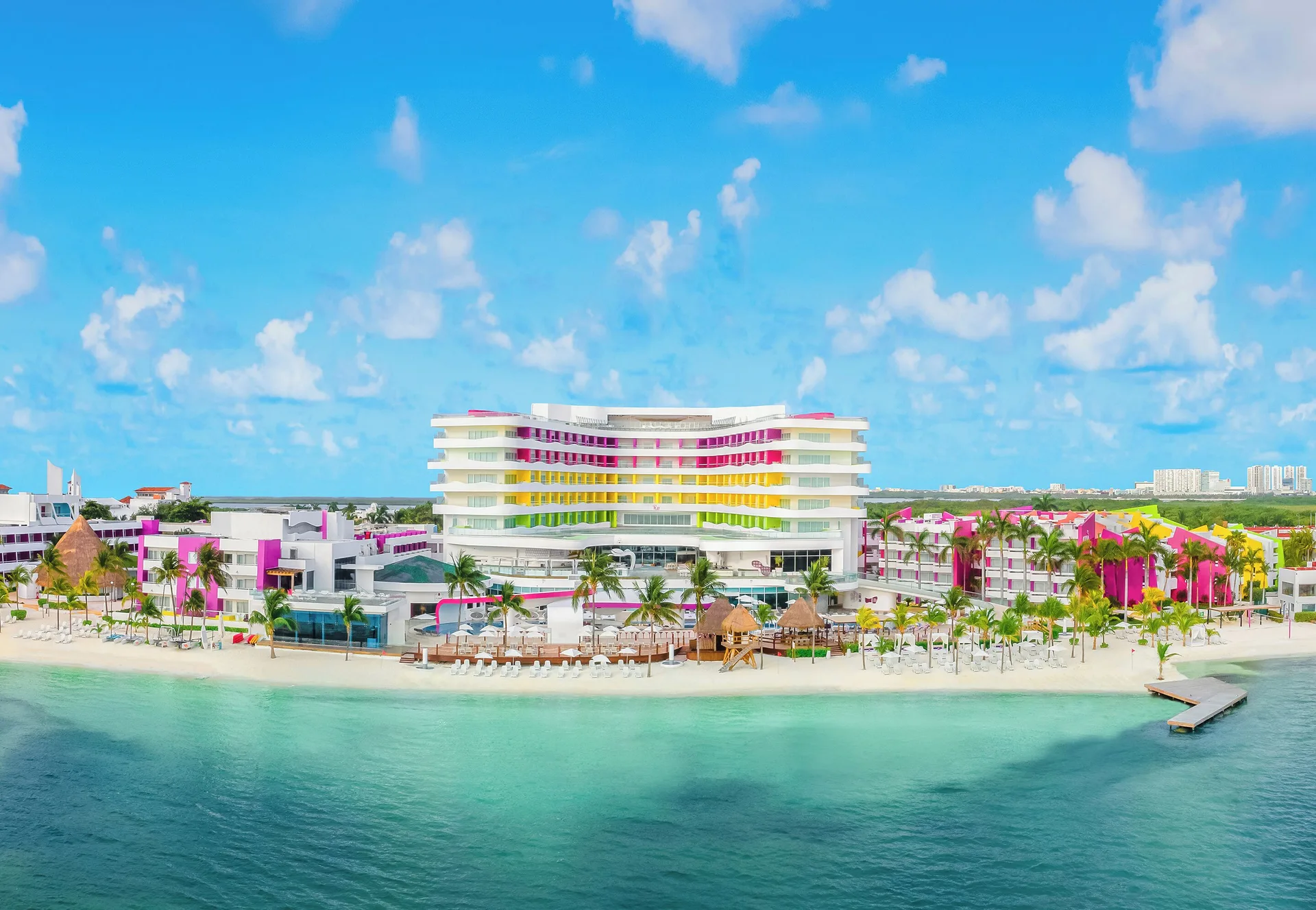 Temptation Cancun adults-only all-inclusive party resort with colorful design and beachfront pools