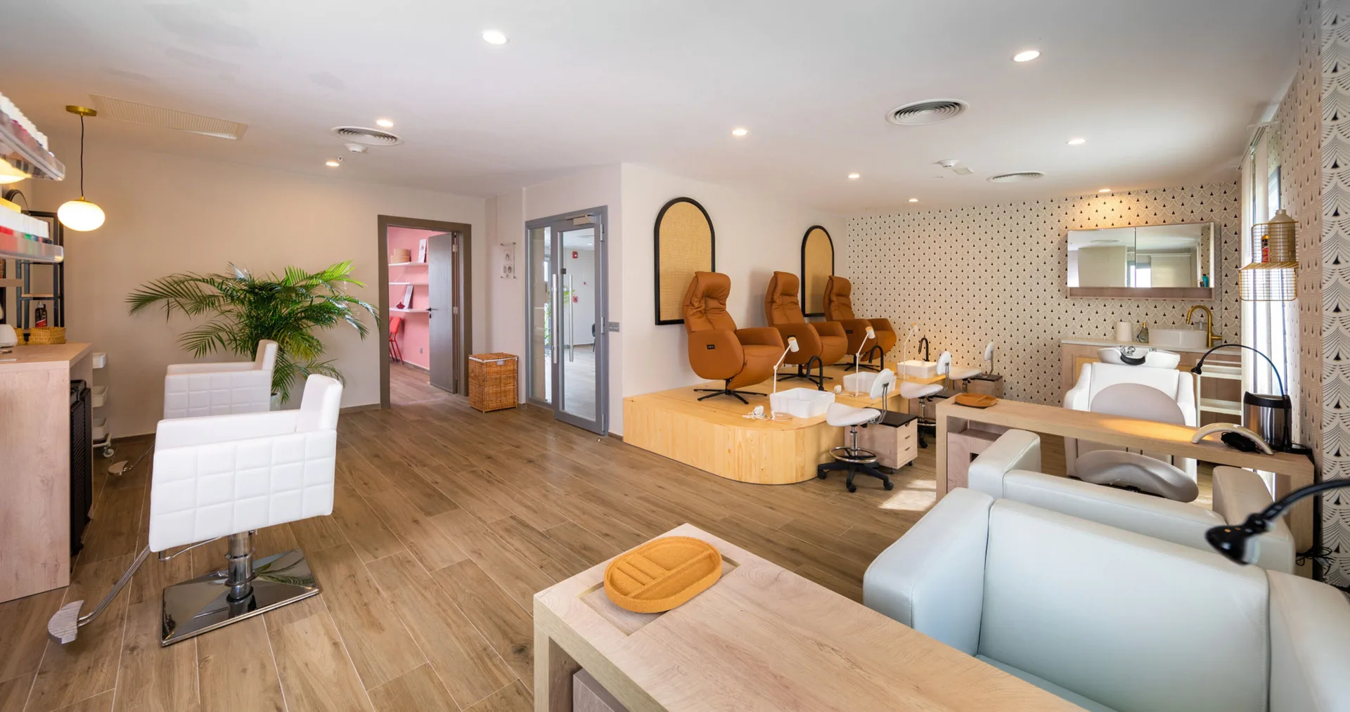 Salon and pedicure stations inside the spa at Hotel Riu Montego Bay.
