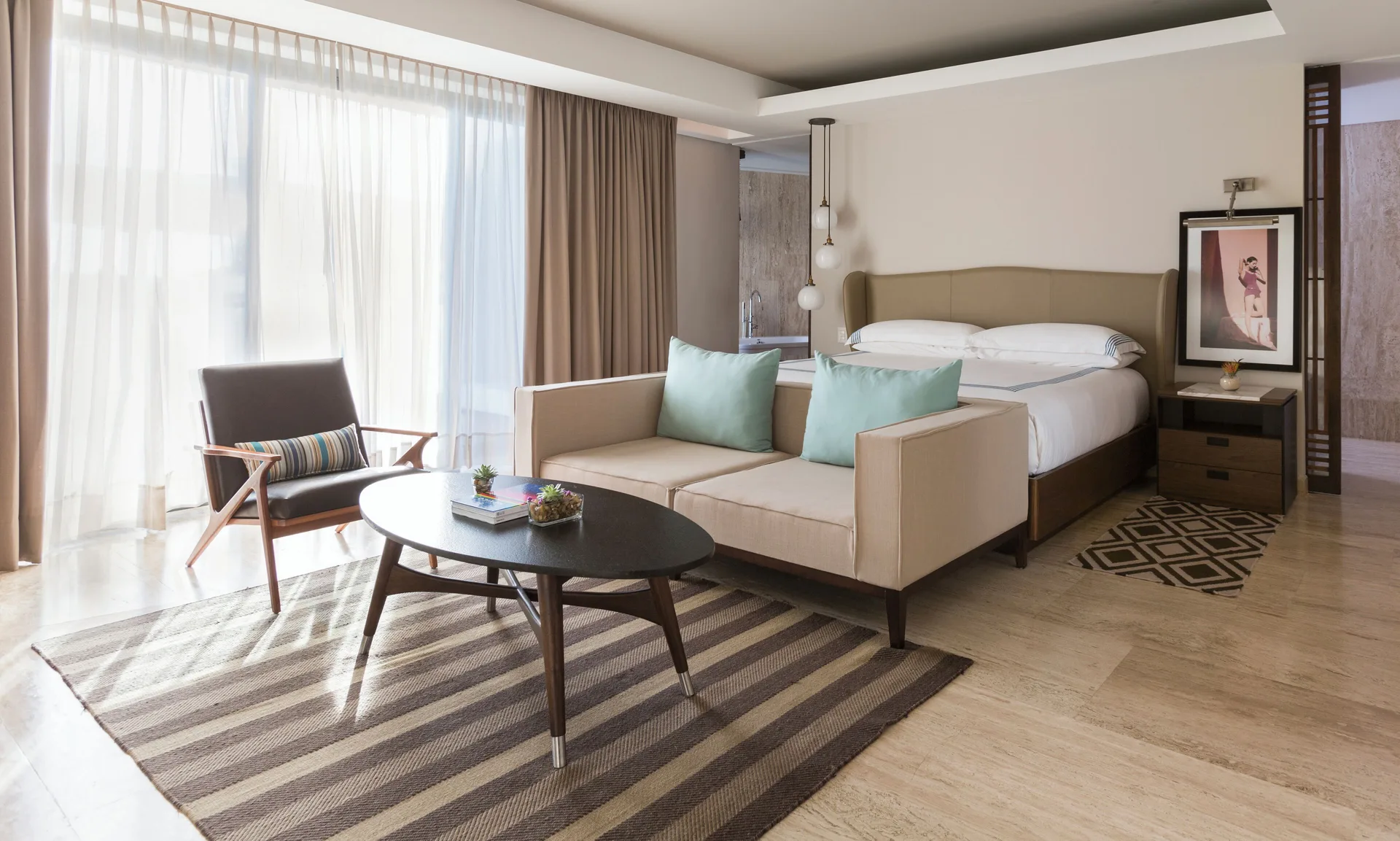 Beach House Suite Coastal Ocean at Hyatt Centric Playa del Carmen with king bed, sofa seating, and coastal Caribbean Sea views.