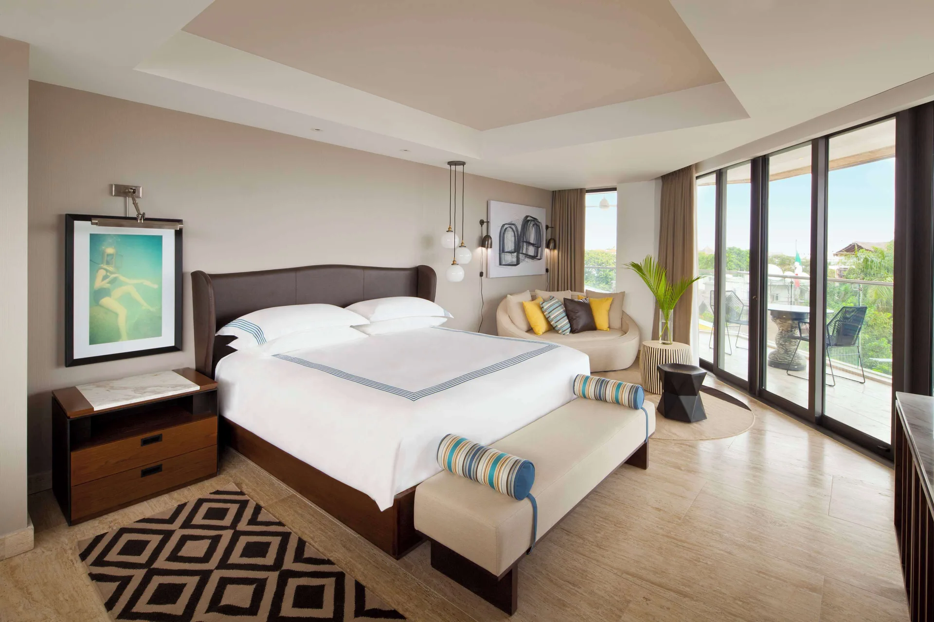 Downtown House Suite Quinta Avenida at Hyatt Centric Playa del Carmen with king bed, private balcony, and views of Fifth Avenue's vibrant energy.