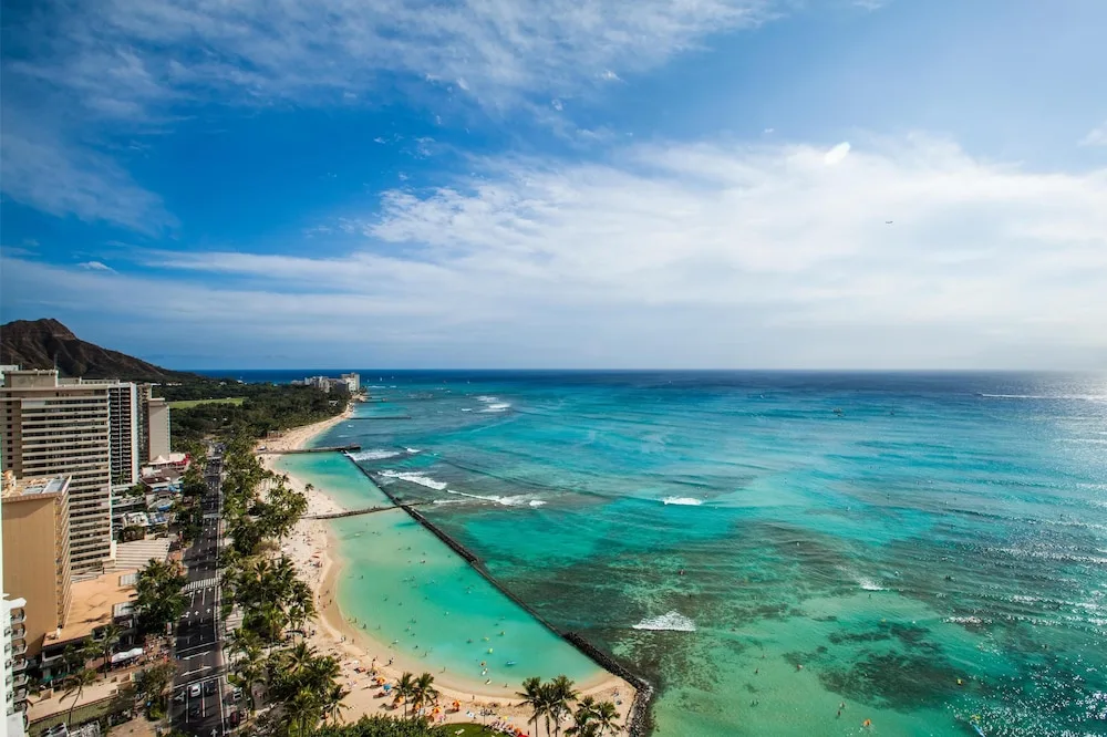 Diamond Head and Waikiki Beach are visible from Hyatt Regency Waikiki Beach Resort & Spa.