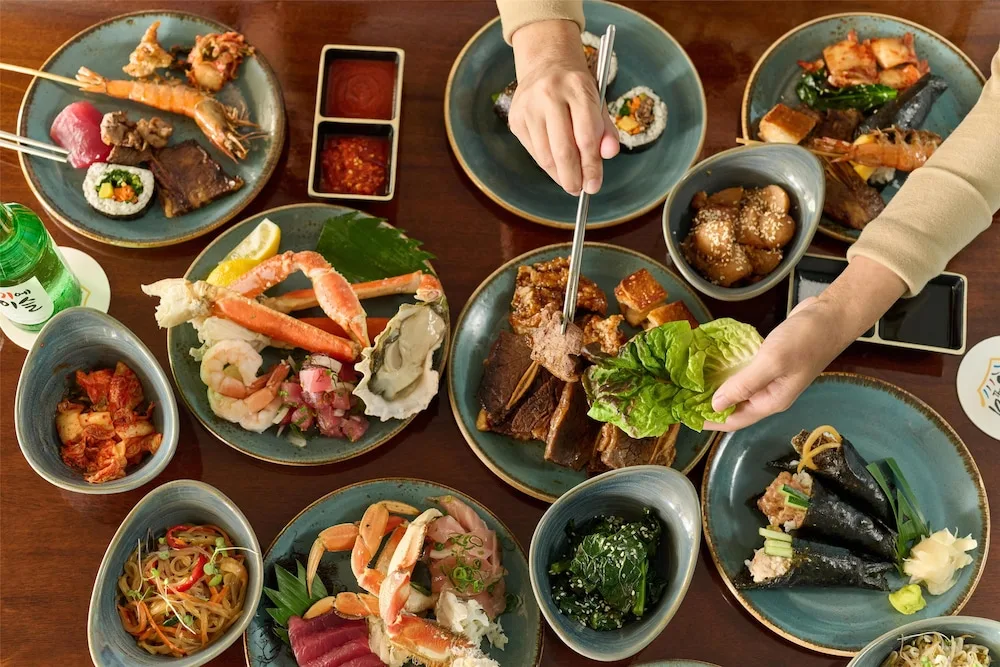 Korean seafood buffet plates at Hyatt Regency Waikiki Beach Resort & Spa.