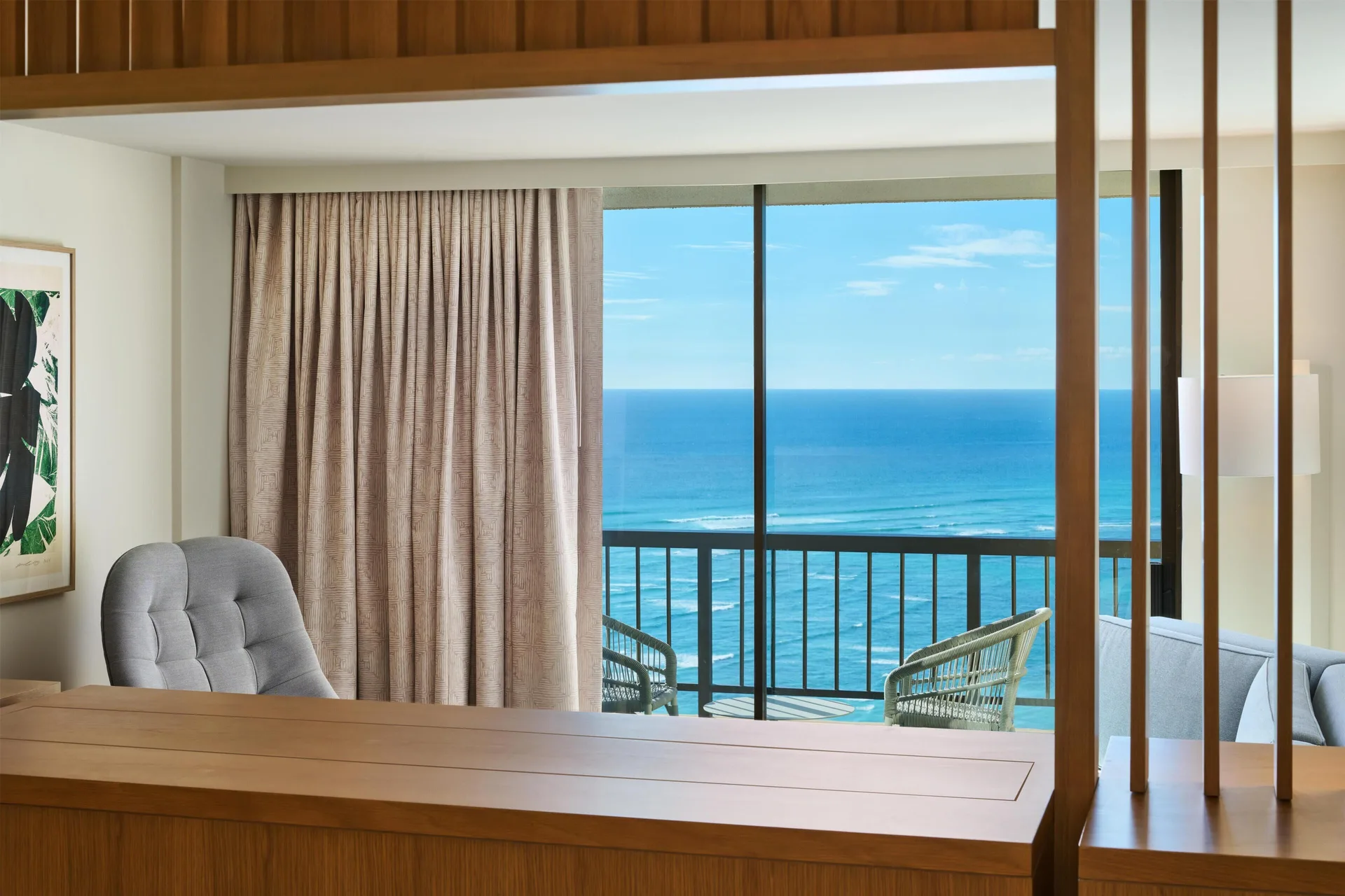Junior Suite oceanfront view from the living area at Hyatt Regency Waikiki Beach Resort & Spa.