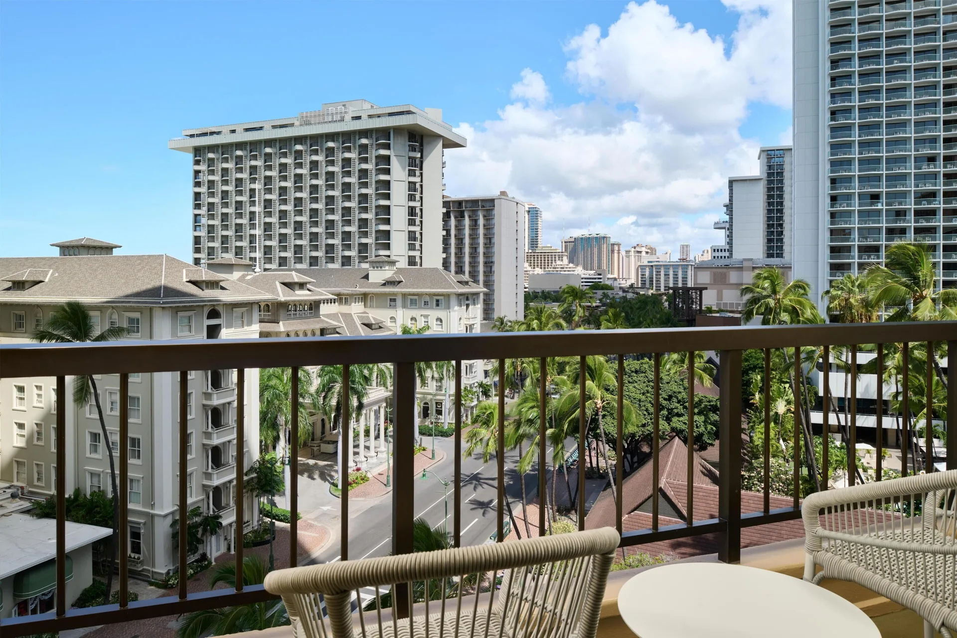 Junior suite balcony with Waikiki city view at Hyatt Regency Waikiki Beach Resort & Spa.