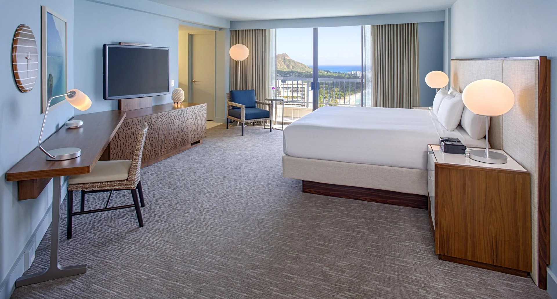 Oceanfront Diamond Head king room with balcony at Hyatt Regency Waikiki Beach Resort & Spa.