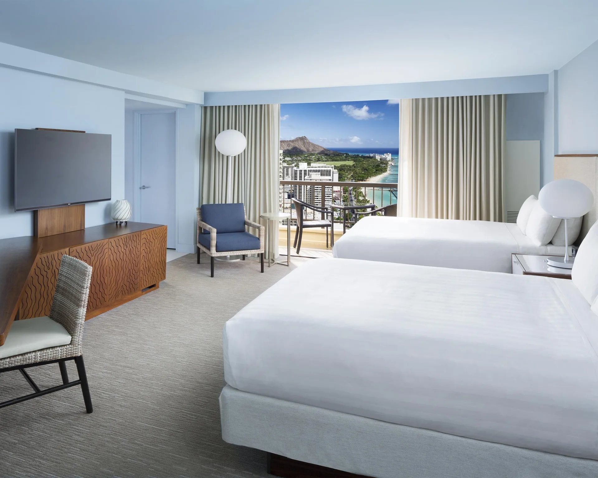 Oceanfront Diamond Head room with two beds at Hyatt Regency Waikiki Beach Resort & Spa.