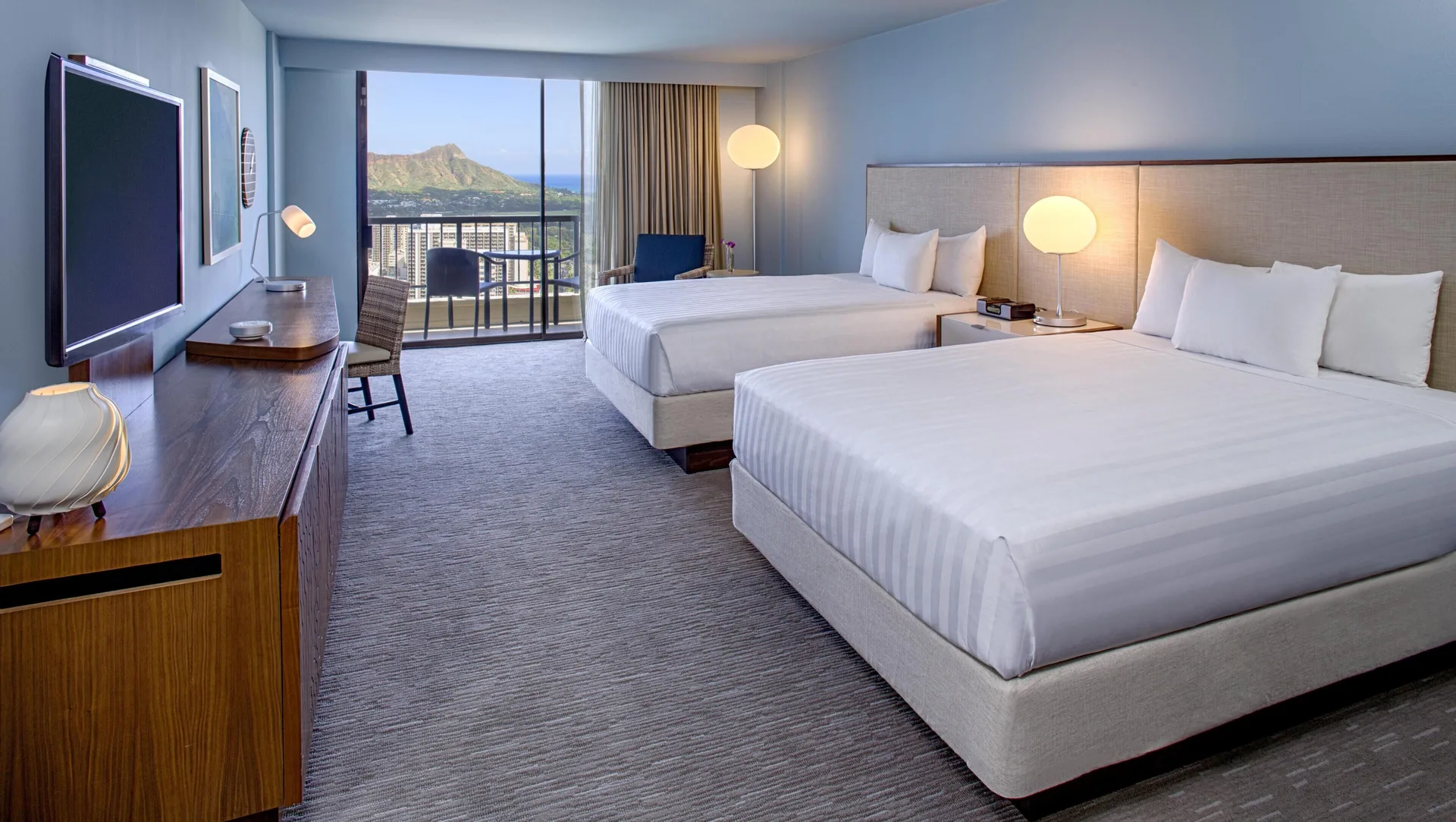 Oceanfront Diamond Head double room at Hyatt Regency Waikiki Beach Resort & Spa.