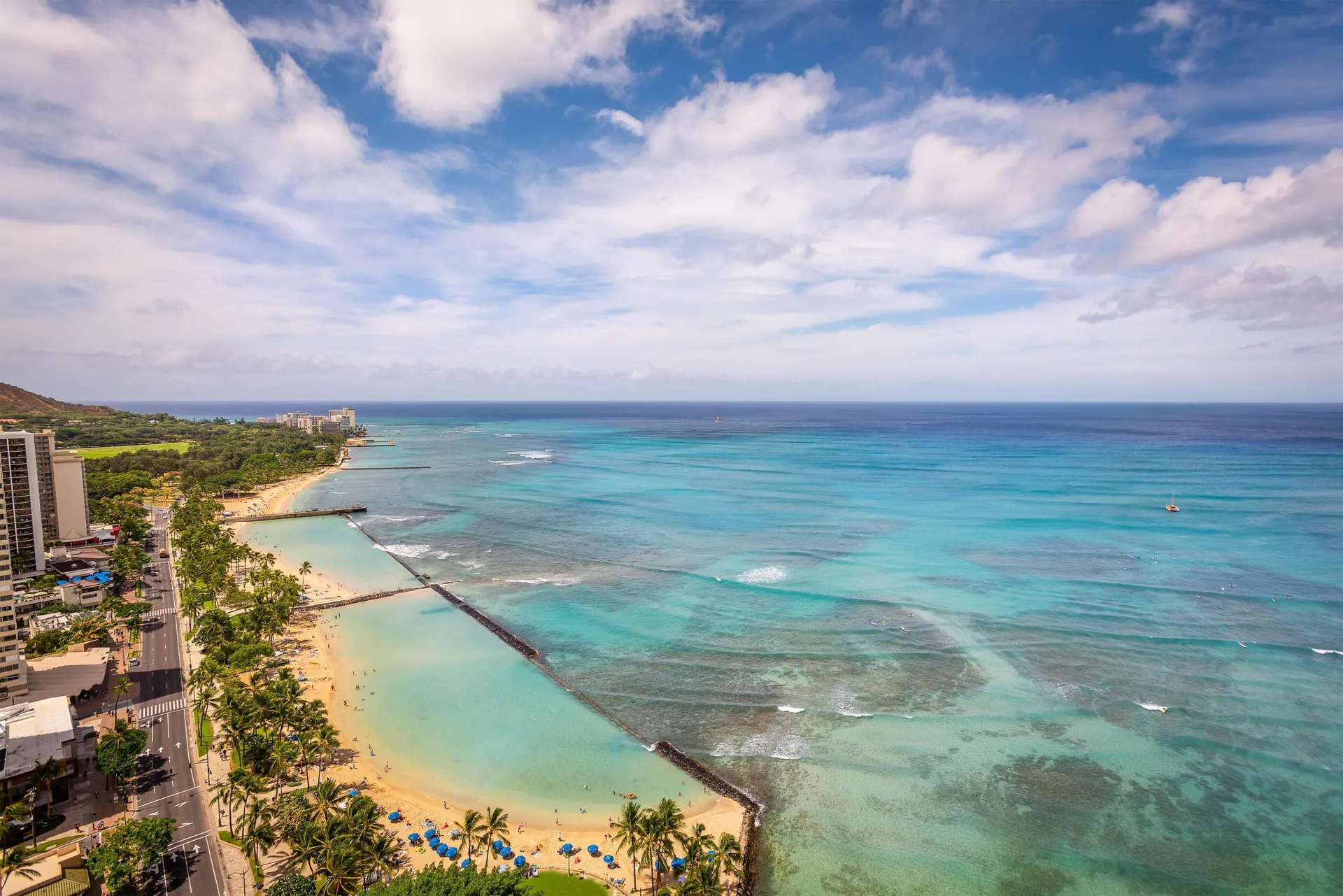 Oceanfront view over Waikiki Beach from Hyatt Regency Waikiki Beach Resort & Spa.